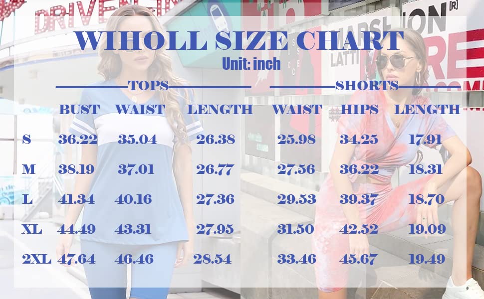 WIHOLL Two Piece Outfits for Women Short Sleeve V Neck Biker Shorts Set