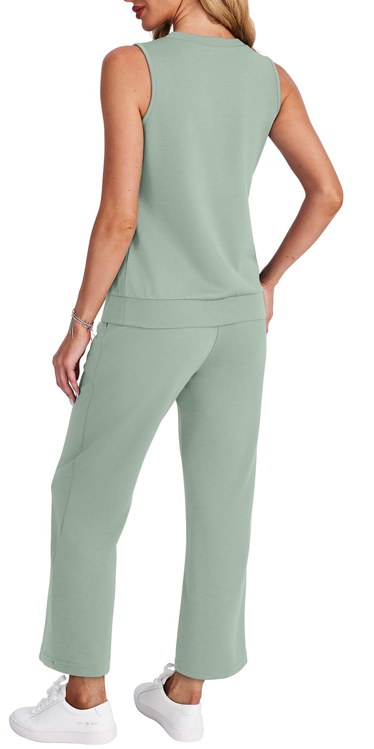 WIHOLL Two Piece Set for Women Summer Outfits Vacation Trendy Lounge Sets V Neck Matching Sets