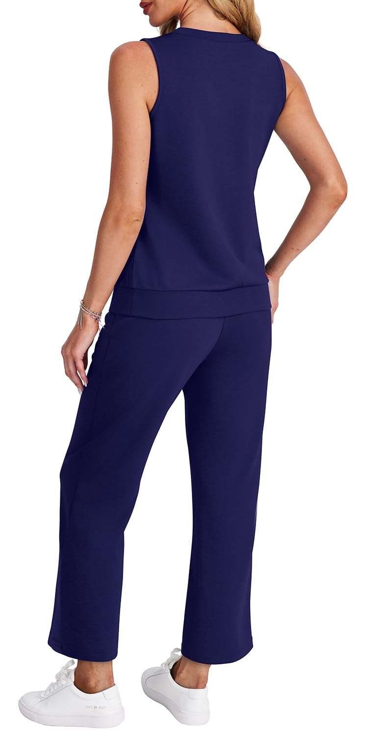 WIHOLL Two Piece Set for Women Summer Outfits Vacation Trendy Lounge Sets V Neck Matching Sets