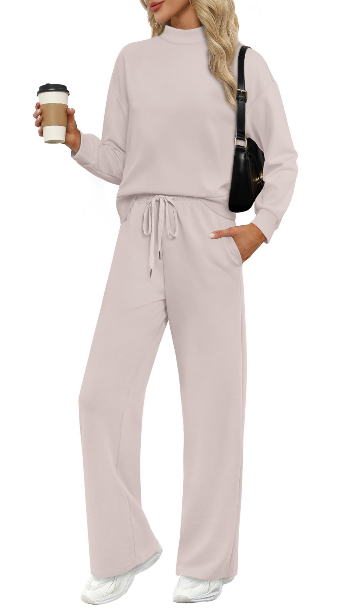 WIHOLL Two Piece Sets for Women Fall Outfits Lounge Sets Mock Neck Tops Wide Leg Pants Vacation Travel Airport Outfits