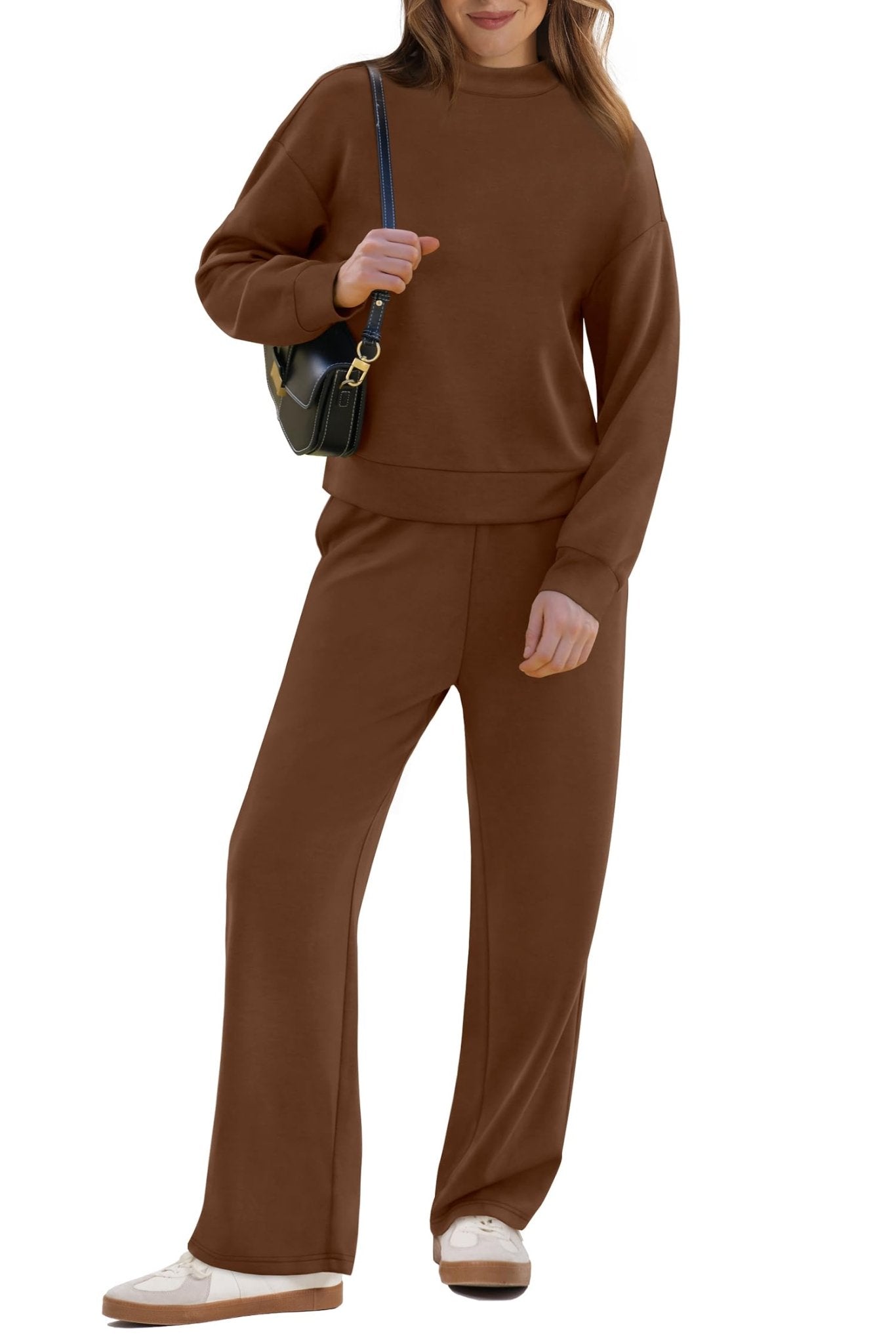 WIHOLL Two Piece Sets for Women Fall Outfits Lounge Sets Mock Neck Tops Wide Leg Pants Vacation Travel Airport Outfits