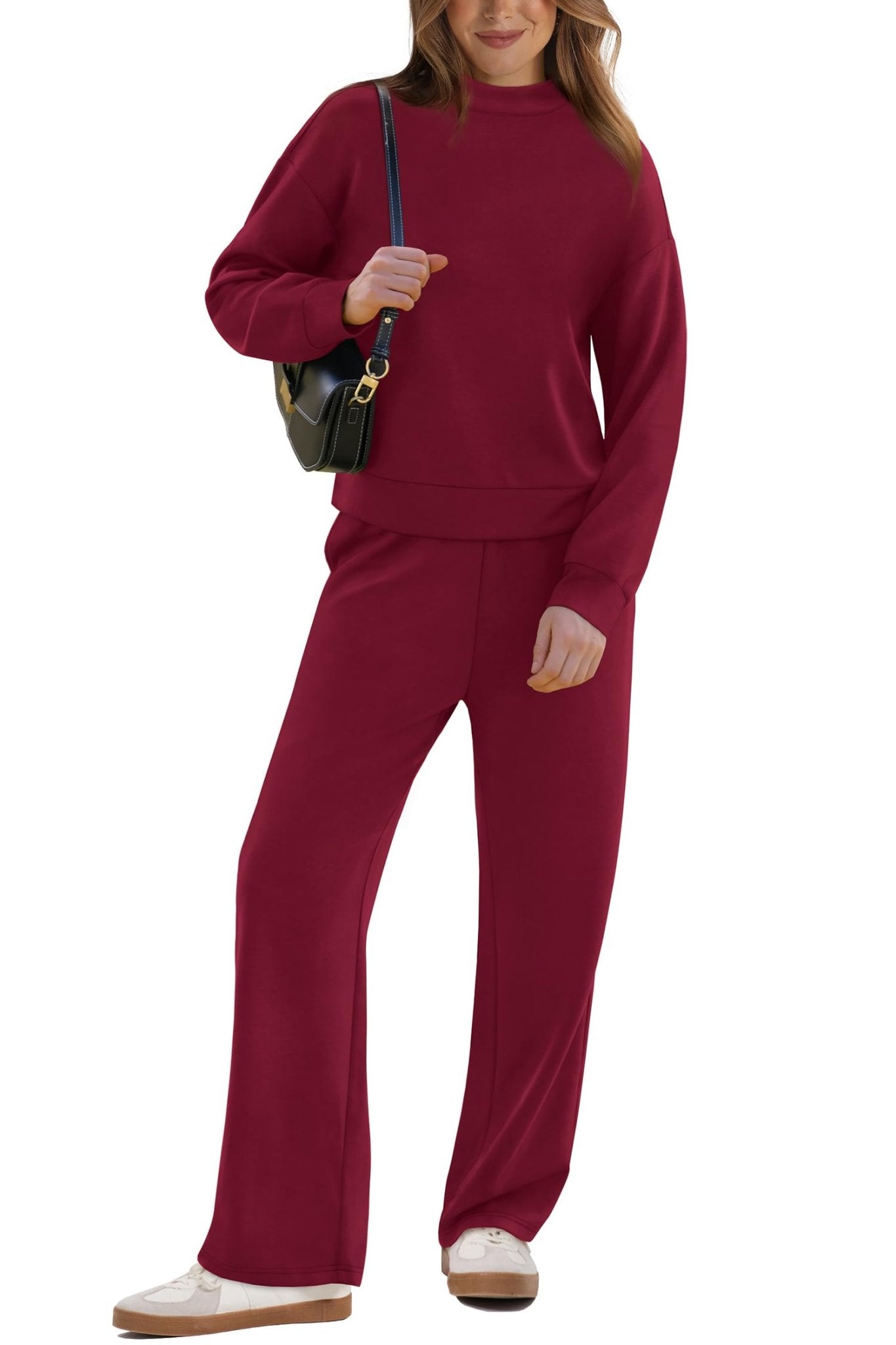 WIHOLL Two Piece Sets for Women Fall Outfits Lounge Sets Mock Neck Tops Wide Leg Pants Vacation Travel Airport Outfits