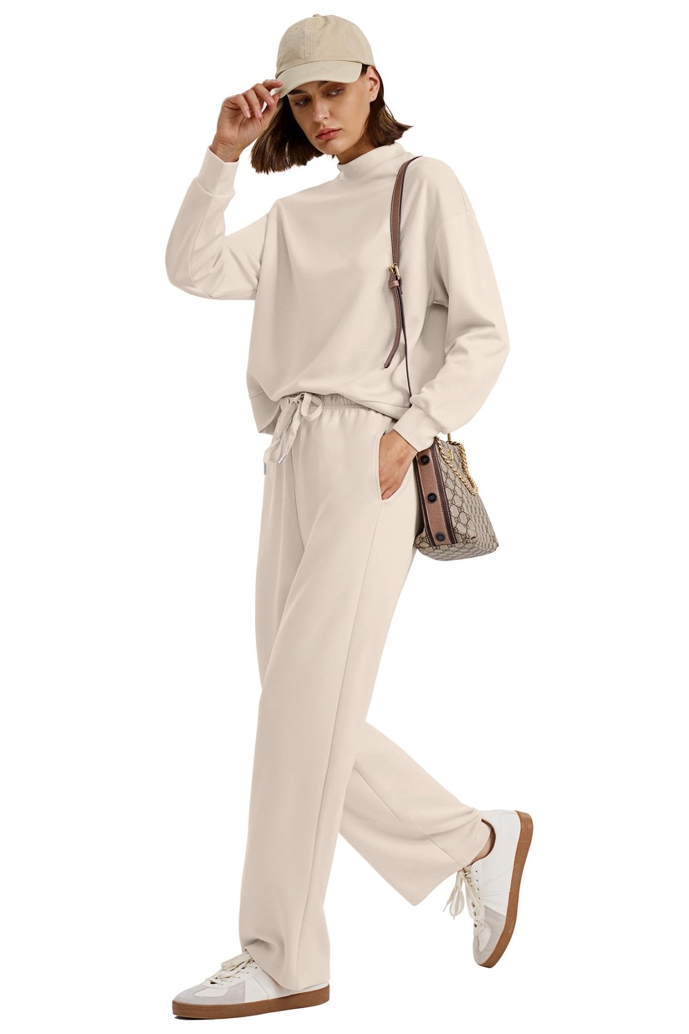 WIHOLL Two Piece Sets for Women Fall Outfits Lounge Sets Mock Neck Tops Wide Leg Pants Vacation Travel Airport Outfits
