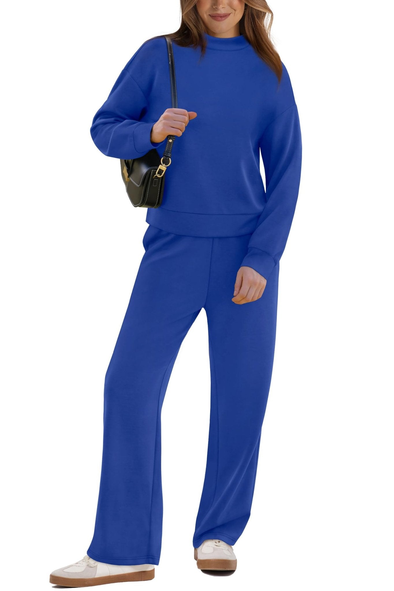 WIHOLL Two Piece Sets for Women Fall Outfits Lounge Sets Mock Neck Tops Wide Leg Pants Vacation Travel Airport Outfits