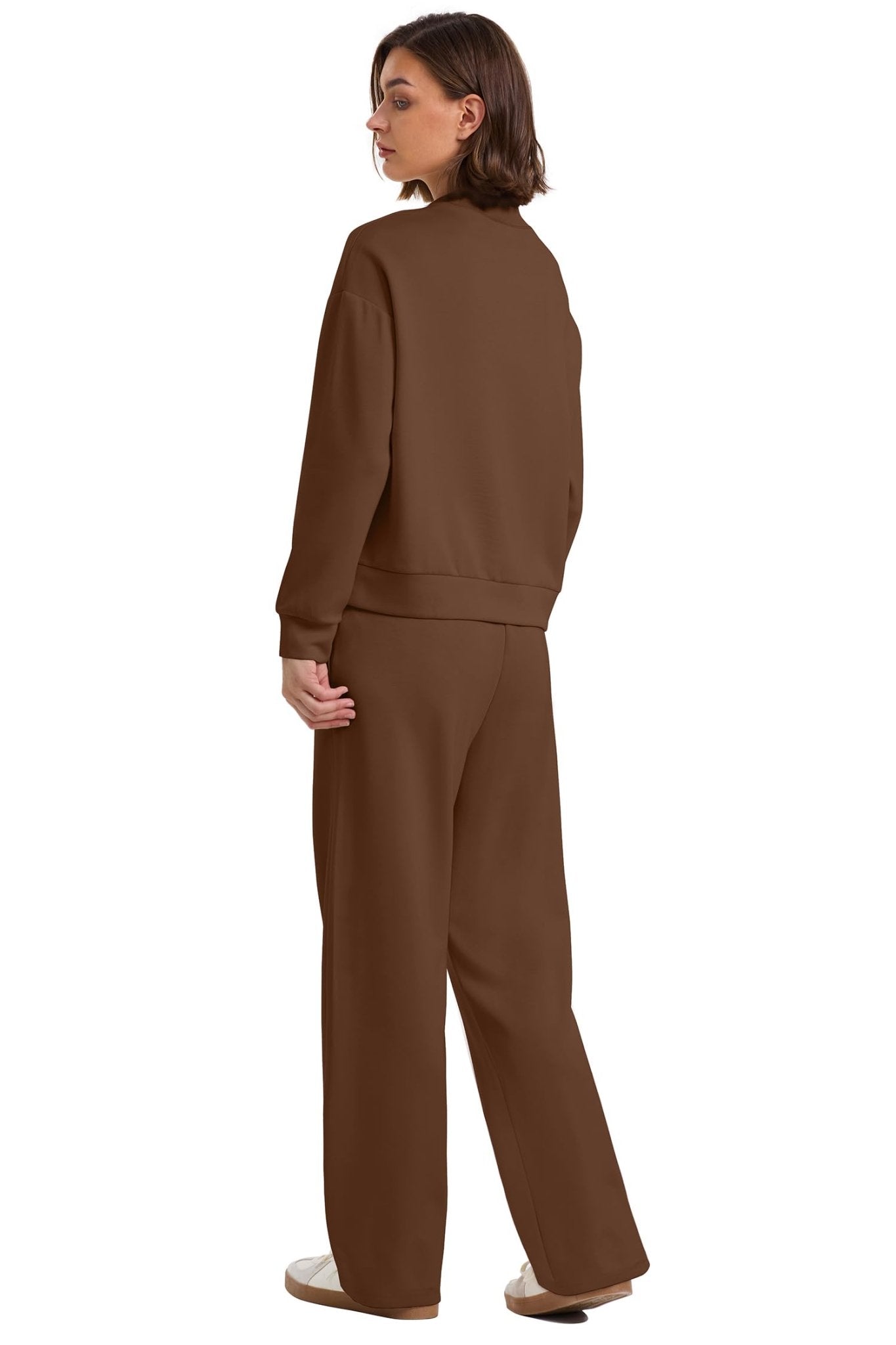 WIHOLL Two Piece Sets for Women Fall Outfits Lounge Sets Mock Neck Tops Wide Leg Pants Vacation Travel Airport Outfits