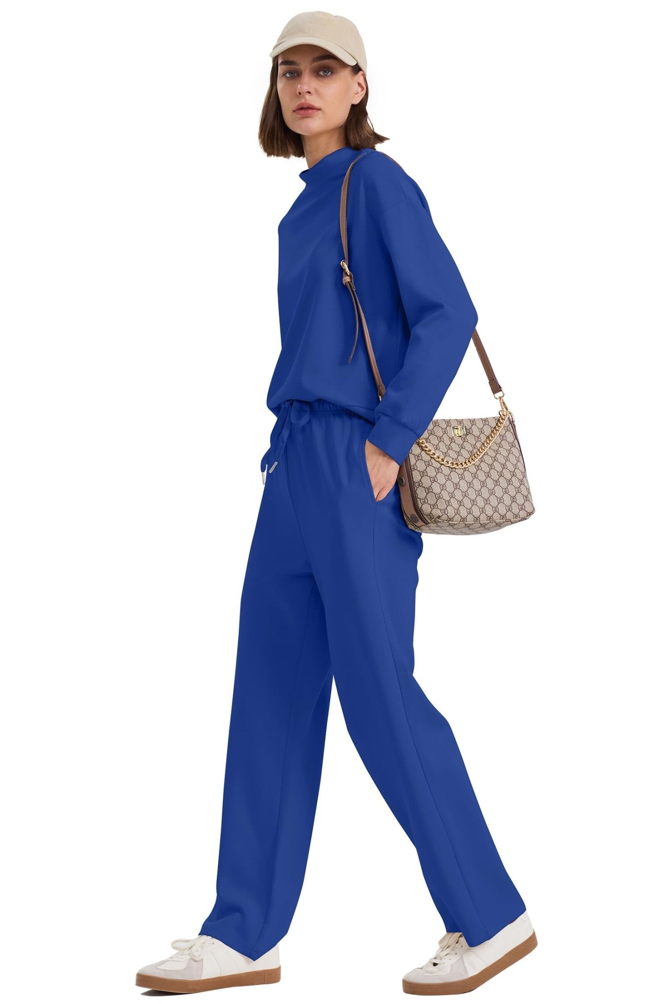 WIHOLL Two Piece Sets for Women Fall Outfits Lounge Sets Mock Neck Tops Wide Leg Pants Vacation Travel Airport Outfits