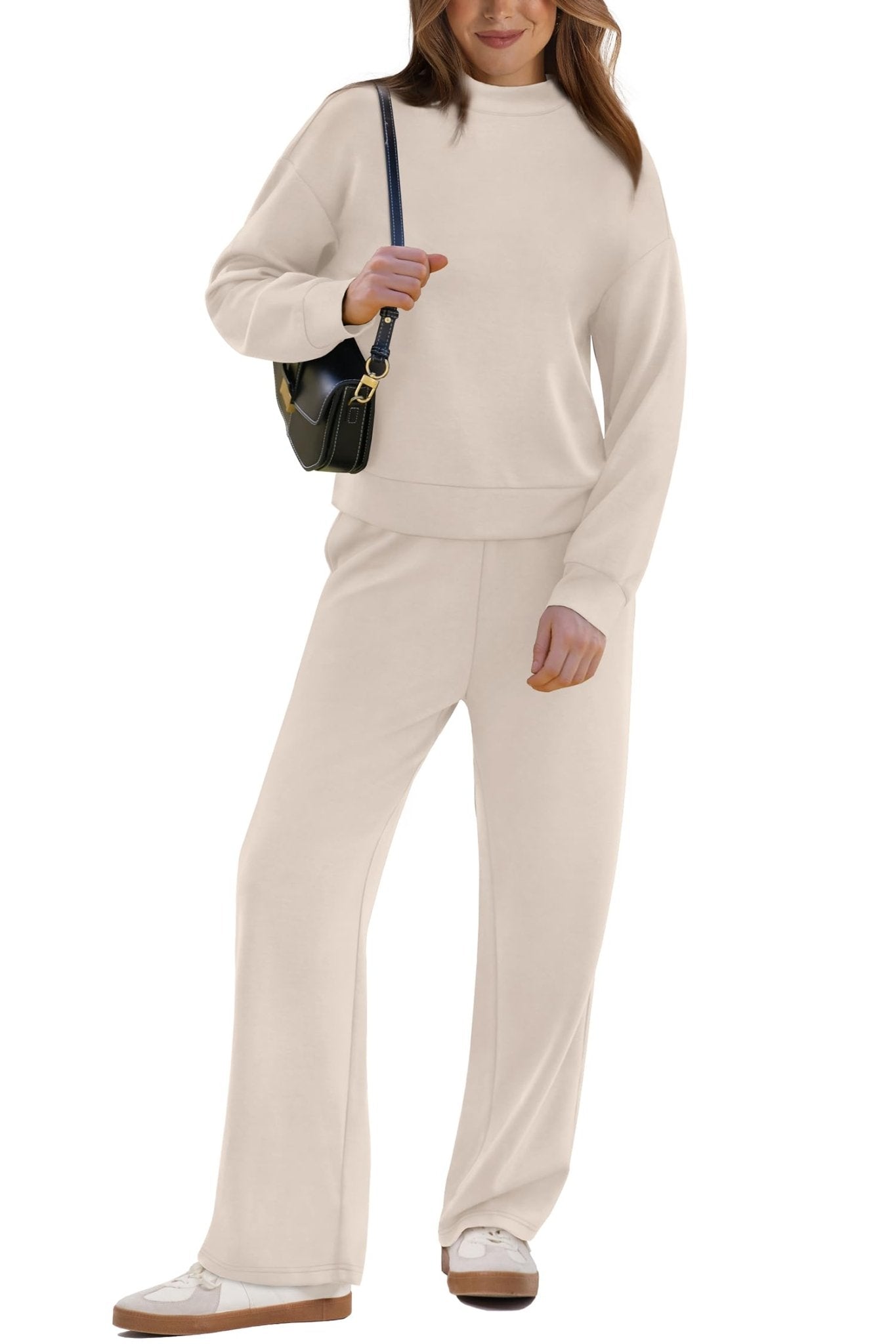 WIHOLL Two Piece Sets for Women Fall Outfits Lounge Sets Mock Neck Tops Wide Leg Pants Vacation Travel Airport Outfits