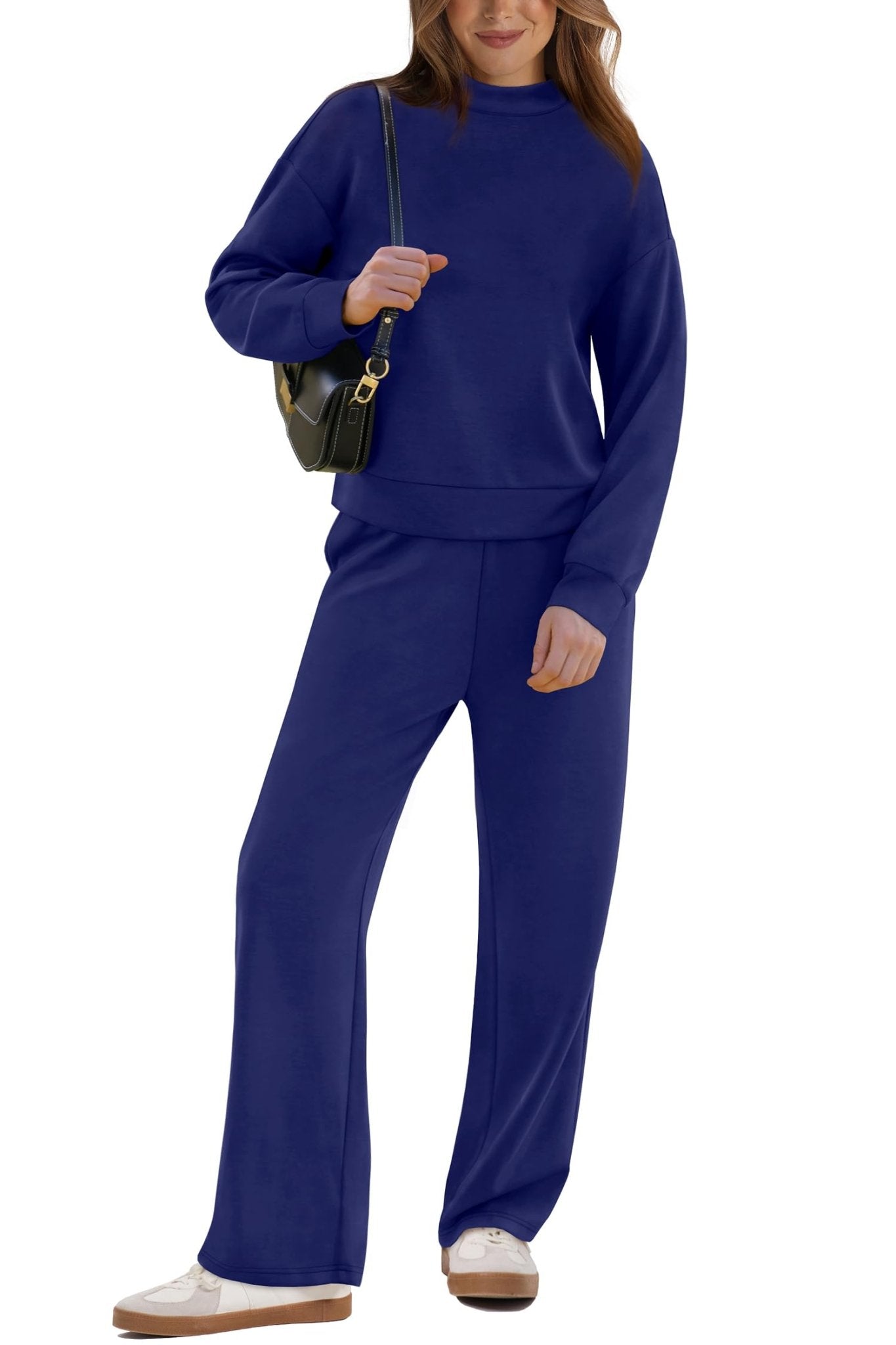 WIHOLL Two Piece Sets for Women Fall Outfits Lounge Sets Mock Neck Tops Wide Leg Pants Vacation Travel Airport Outfits