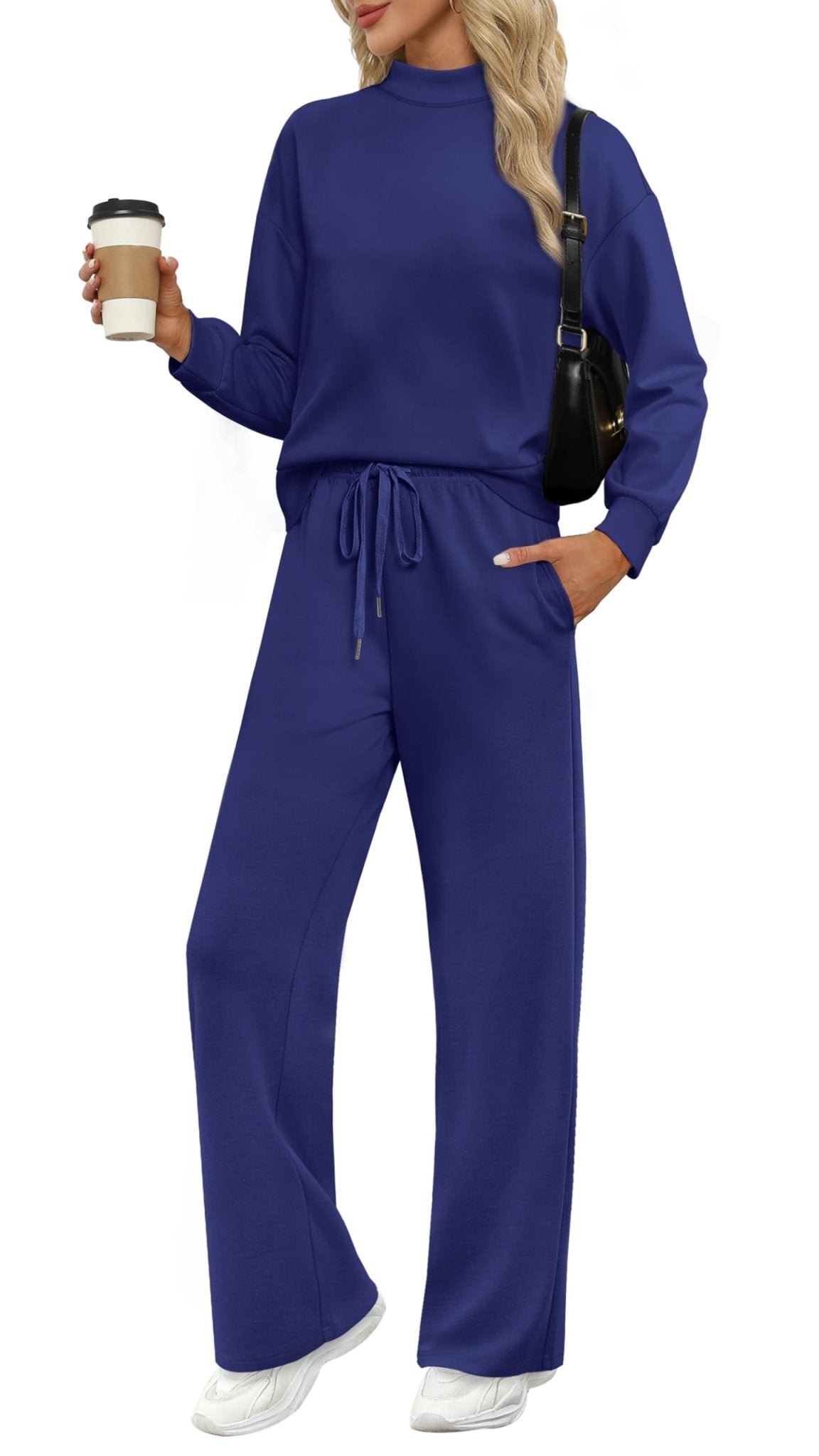 WIHOLL Two Piece Sets for Women Fall Outfits Lounge Sets Mock Neck Tops Wide Leg Pants Vacation Travel Airport Outfits