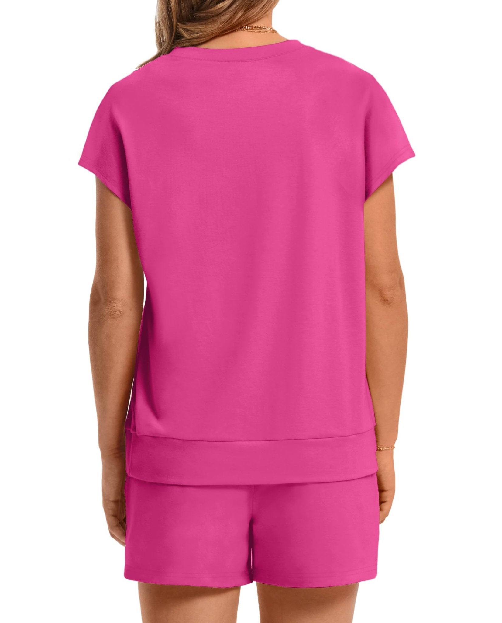 WIHOLL Two Piece Sets for Women Summer Crew Neck Lounge Short Sets Cap Sleeve Drawstring Sweatsuit with Pocket