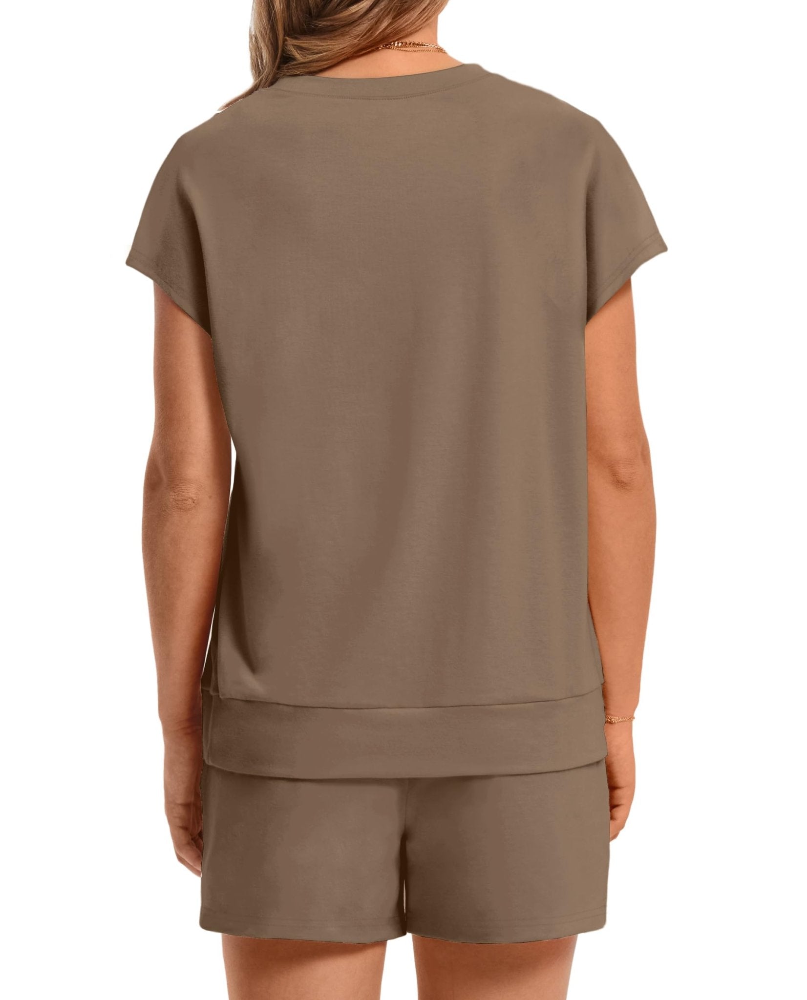 WIHOLL Two Piece Sets for Women Summer Crew Neck Lounge Short Sets Cap Sleeve Drawstring Sweatsuit with Pocket