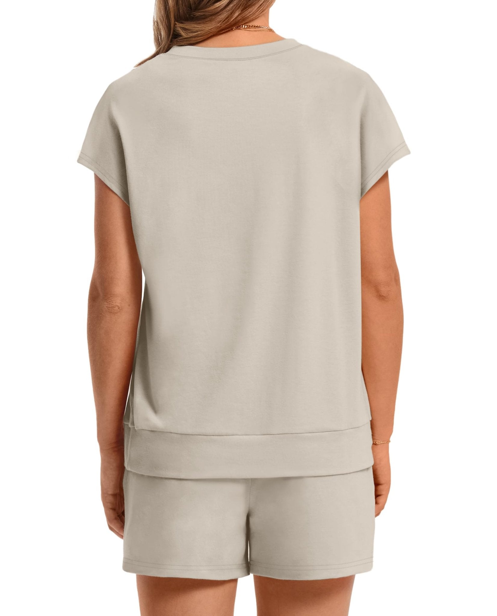 WIHOLL Two Piece Sets for Women Summer Crew Neck Lounge Short Sets Cap Sleeve Drawstring Sweatsuit with Pocket