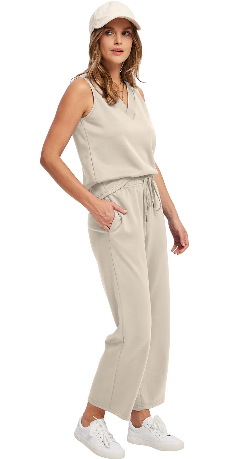 WIHOLL Two Piece Sets for Women Summer Outfits Matching Lounge Sets Wide Leg Crop Pants Vacation Travel