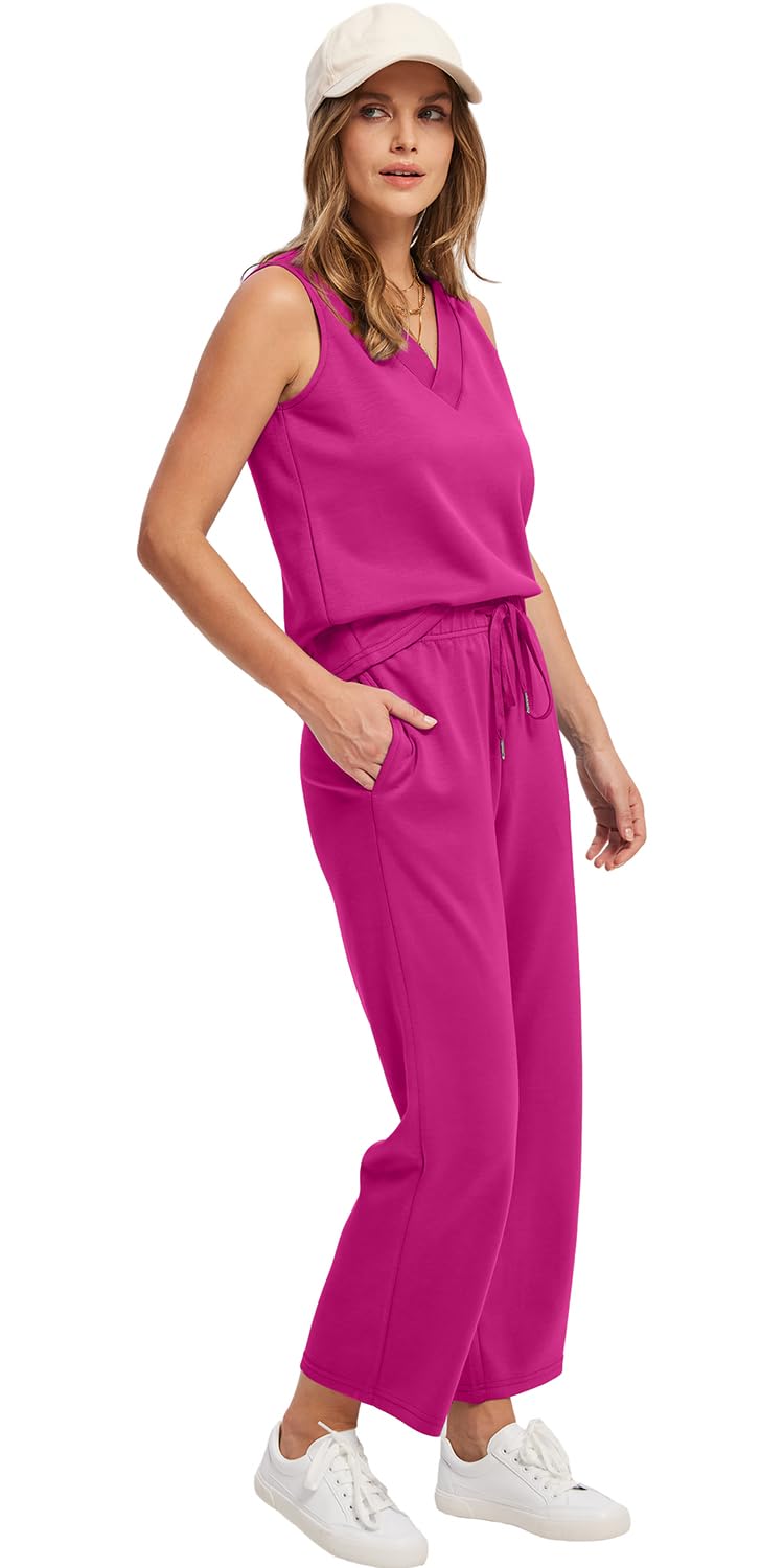 WIHOLL Two Piece Sets for Women Summer Outfits Matching Lounge Sets Wide Leg Crop Pants Vacation Travel