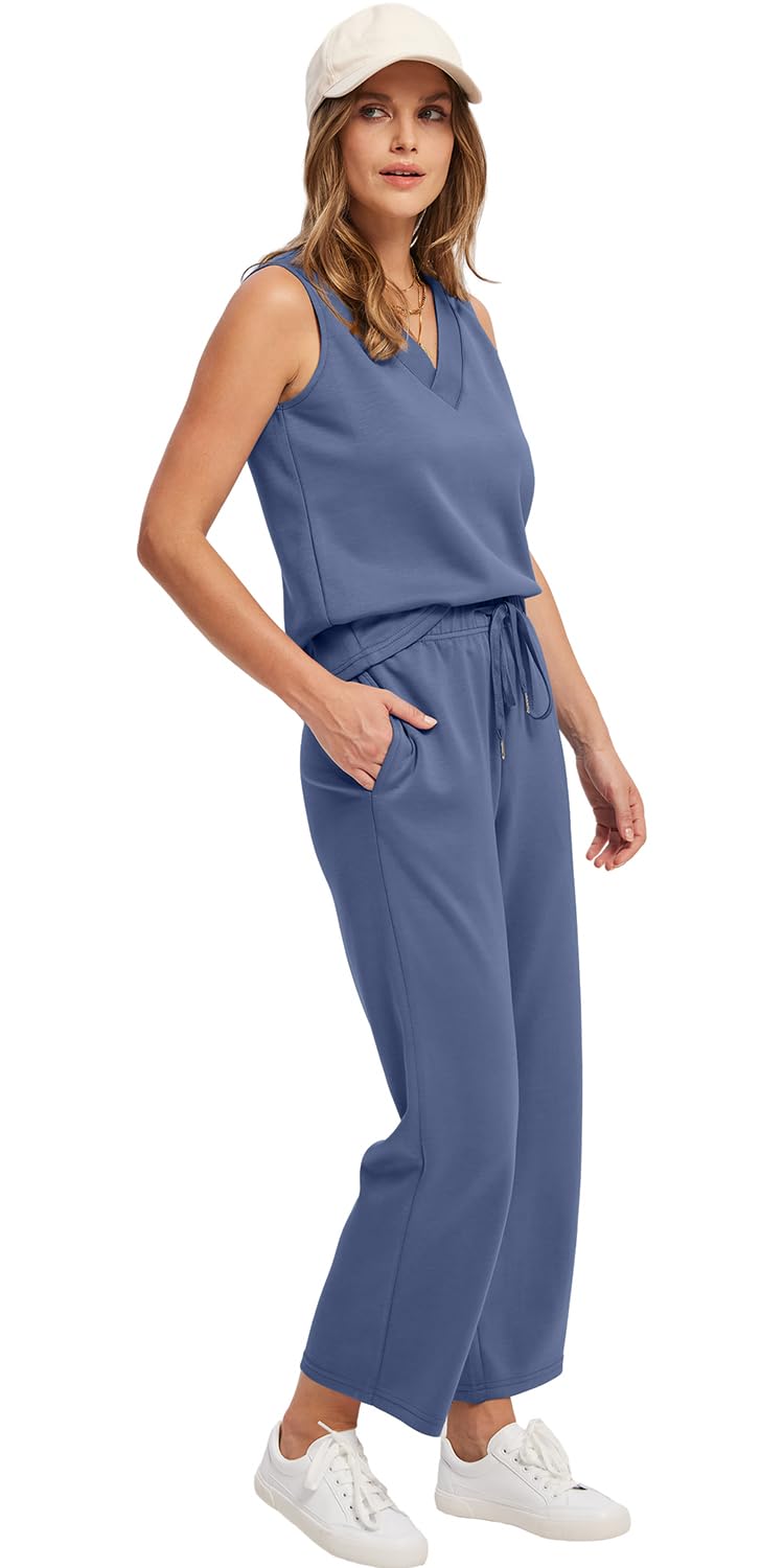 WIHOLL Two Piece Sets for Women Summer Outfits Matching Lounge Sets Wide Leg Crop Pants Vacation Travel