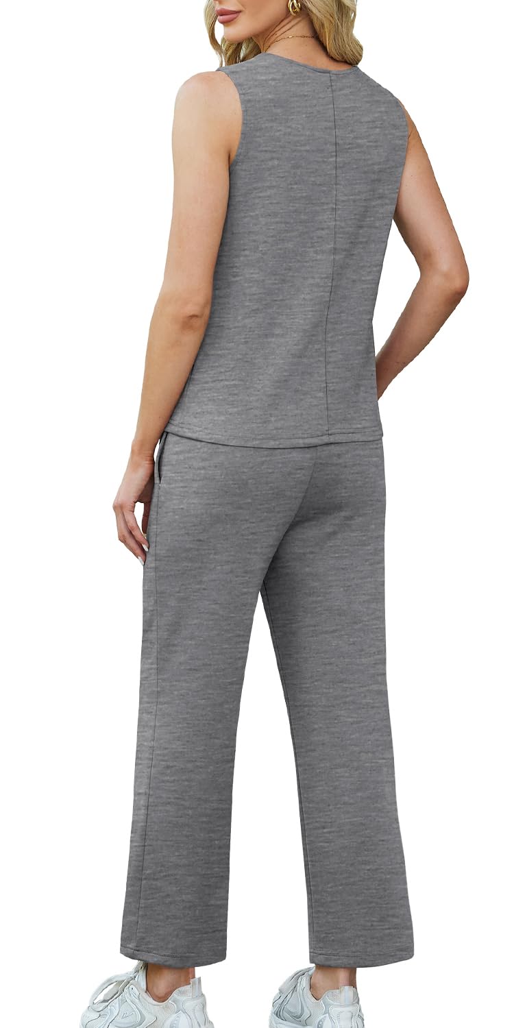 WIHOLL Two Piece Sets for Women Summer Outfits Matching Lounge Sets Wide Leg Crop Pants Vacation Travel