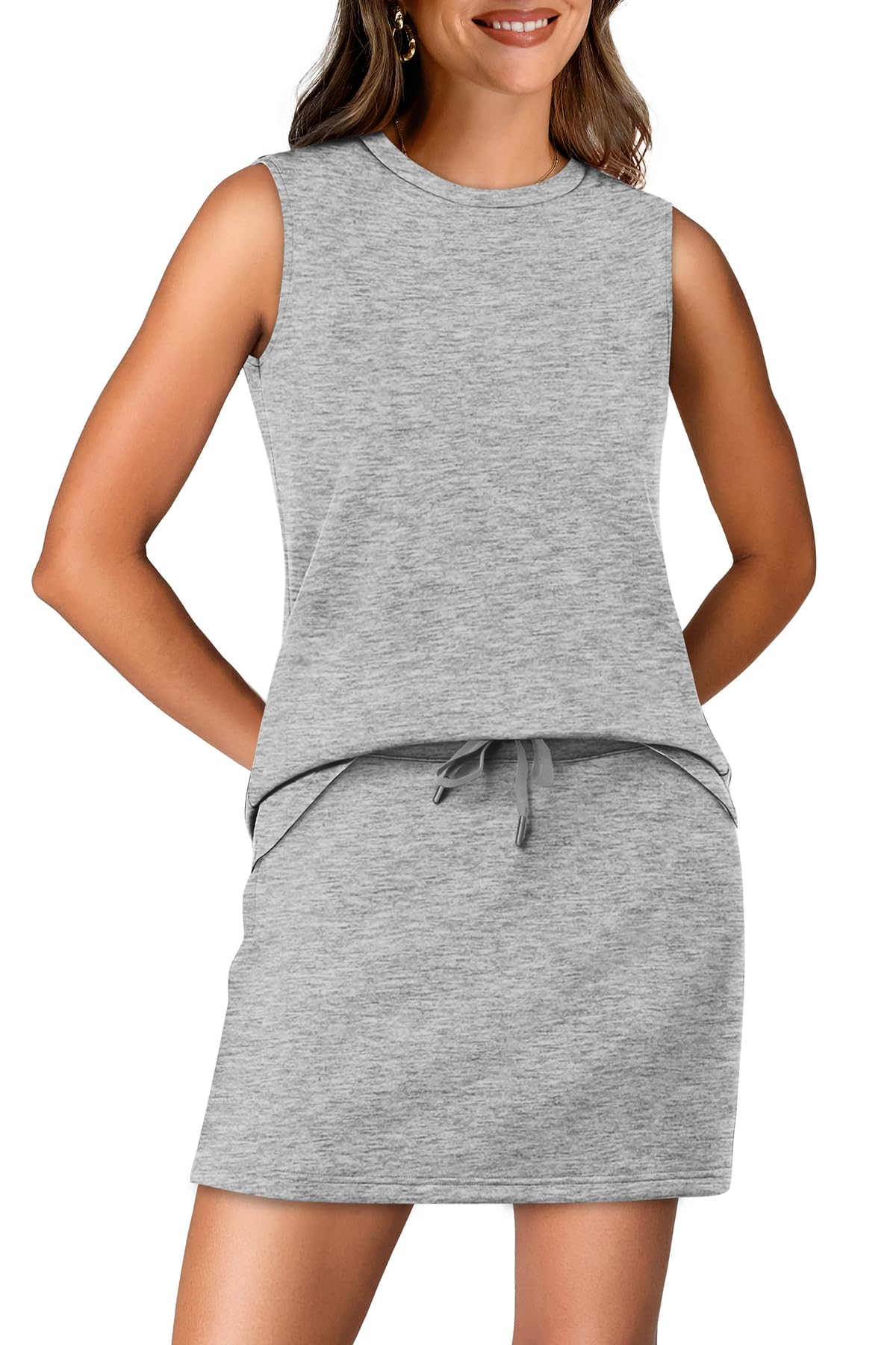 WIHOLL Two Piece Skirt Sets for Women Summer Vacation Outfits Tennis Skirt Crew Neck Top Versatile Lounge Sets