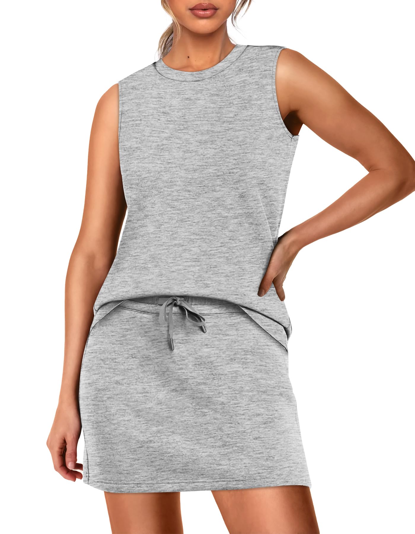 WIHOLL Two Piece Skirt Sets for Women Summer Vacation Outfits Tennis Skirt Crew Neck Top Versatile Lounge Sets