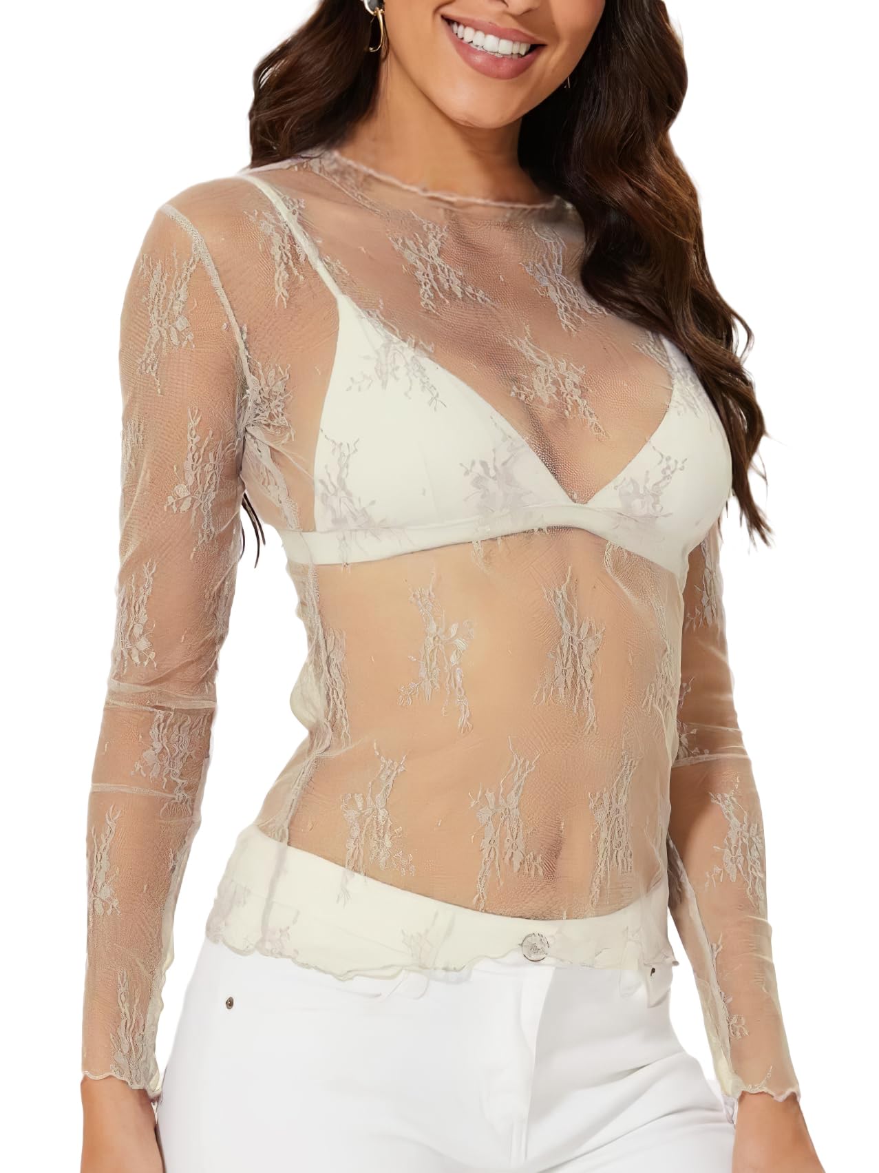 WIHOLL Womens Mesh Sheer Tops Sexy Crew Neck Summer Loose FIt Party Clubwear Shirts