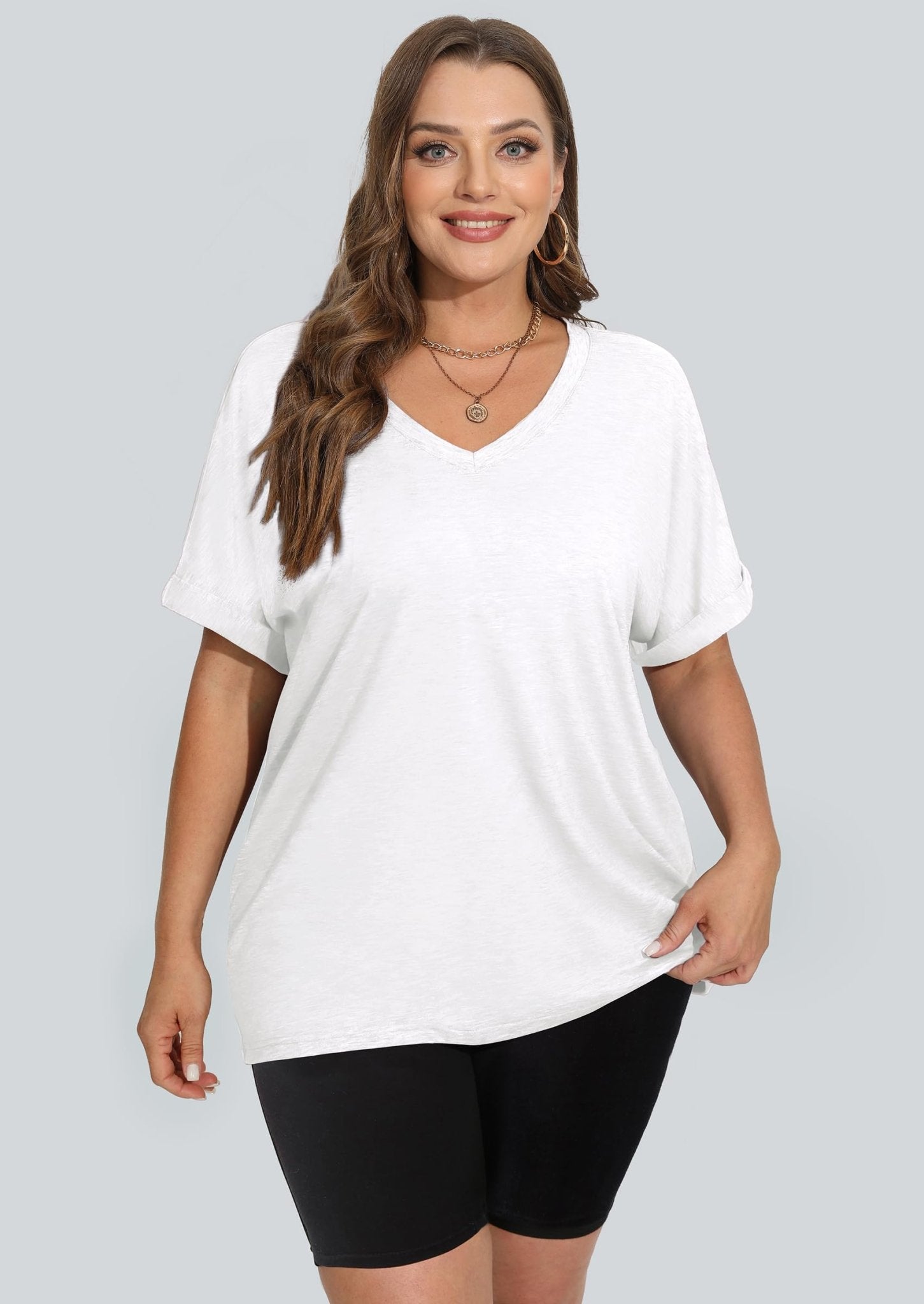 WIHOLL Womens Oversized Tshirts Summer Tops 2025 Short Sleeve V Neck Shirts Outfits Plus Size Clothes