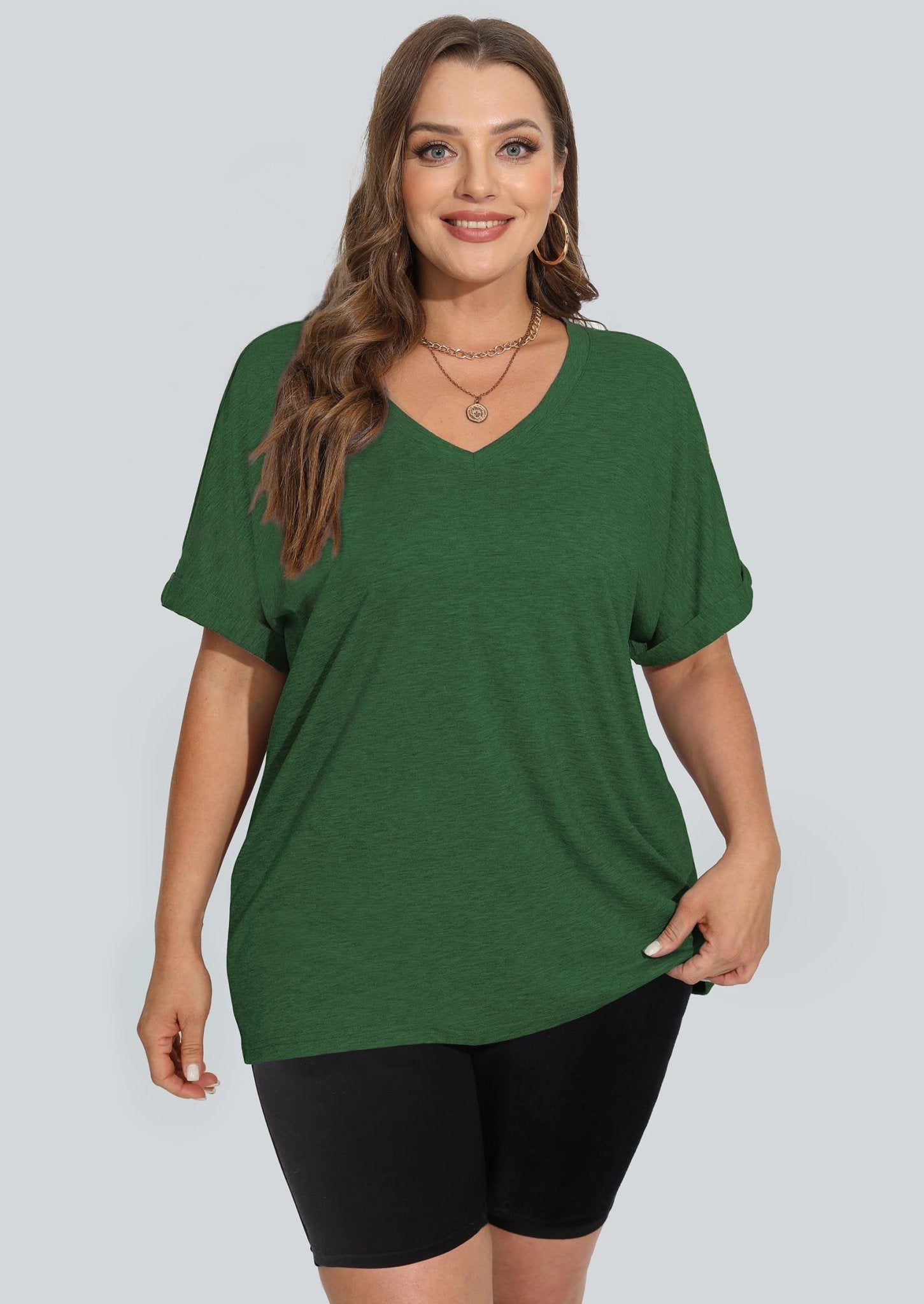 WIHOLL Womens Oversized Tshirts Summer Tops 2025 Short Sleeve V Neck Shirts Outfits Plus Size Clothes