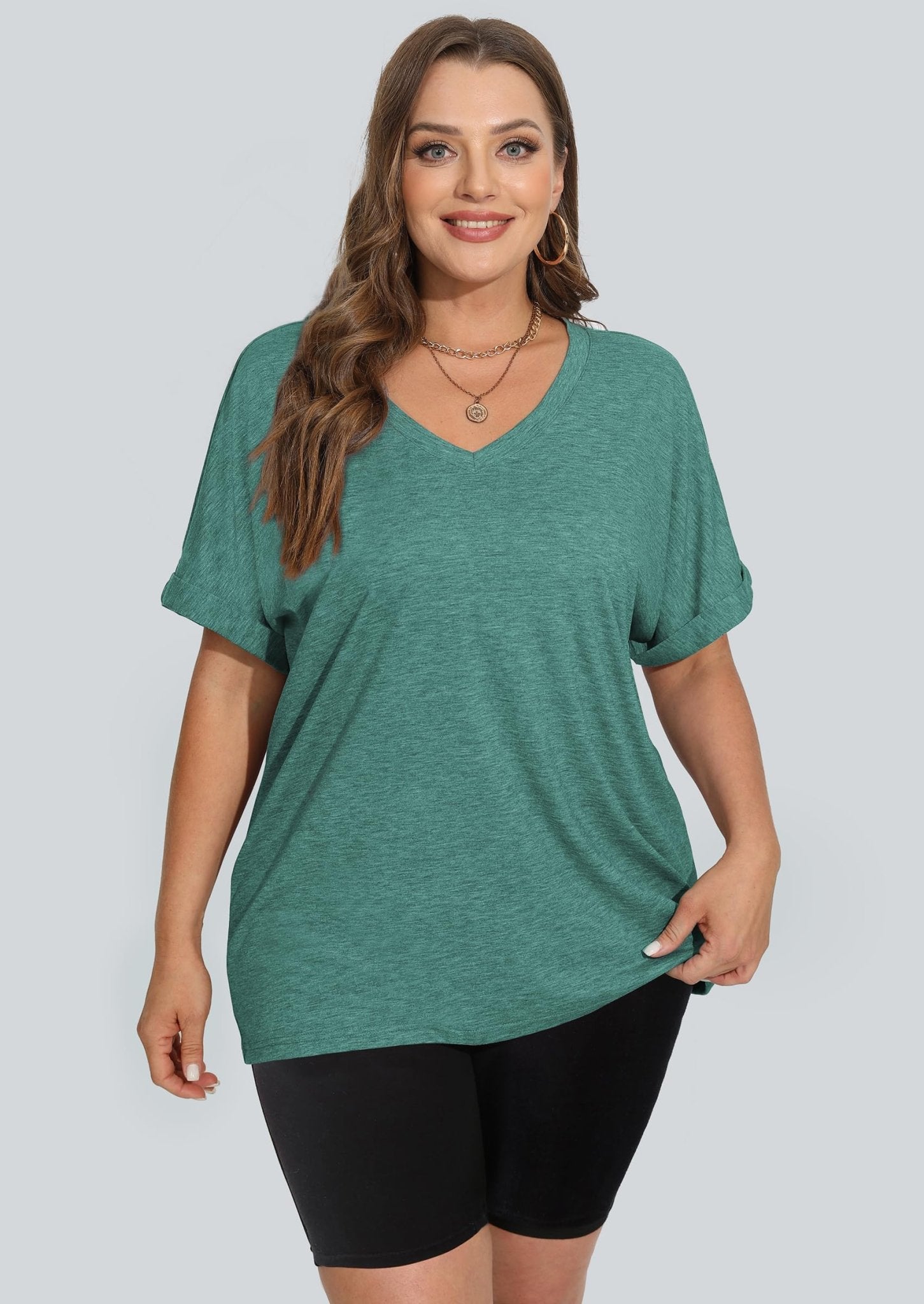 WIHOLL Womens Oversized Tshirts Summer Tops 2025 Short Sleeve V Neck Shirts Outfits Plus Size Clothes