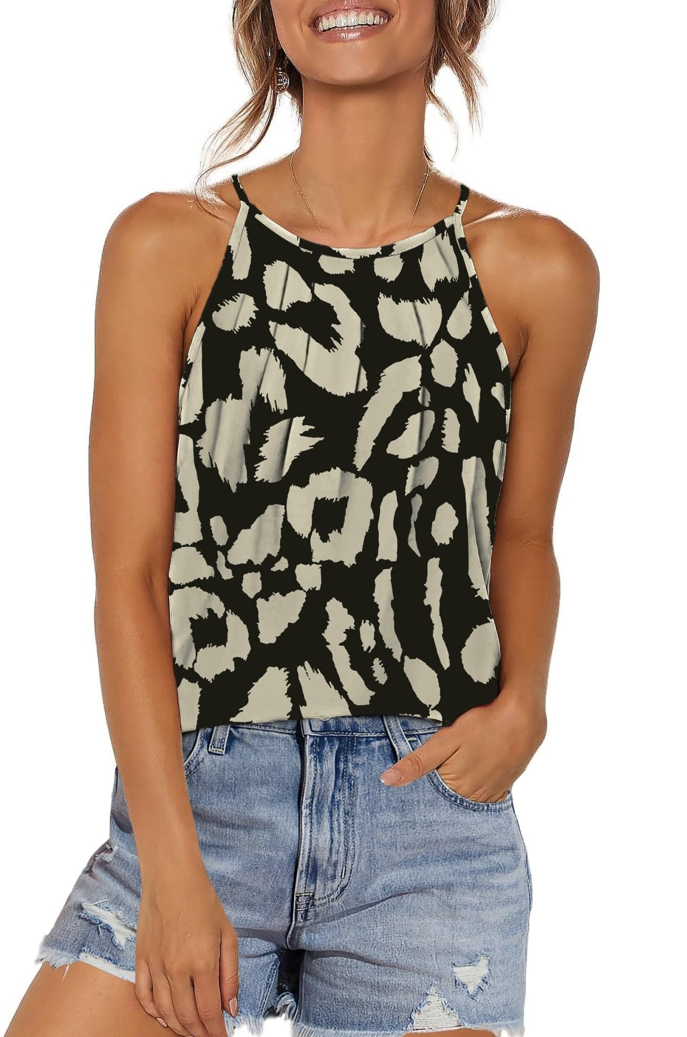 WIHOLL Womens Pleated Tank Tops Spaghetti Strap Camisole Halter Tops Curved Hem Fashion 2025