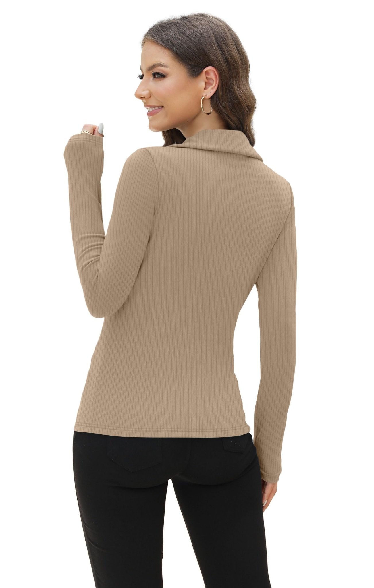 WIHOLL Womens Polo Shirts Long Sleeve Business Casual Tops Collared V Neck Ribbed Knit Sweater Slim Fit Blouses