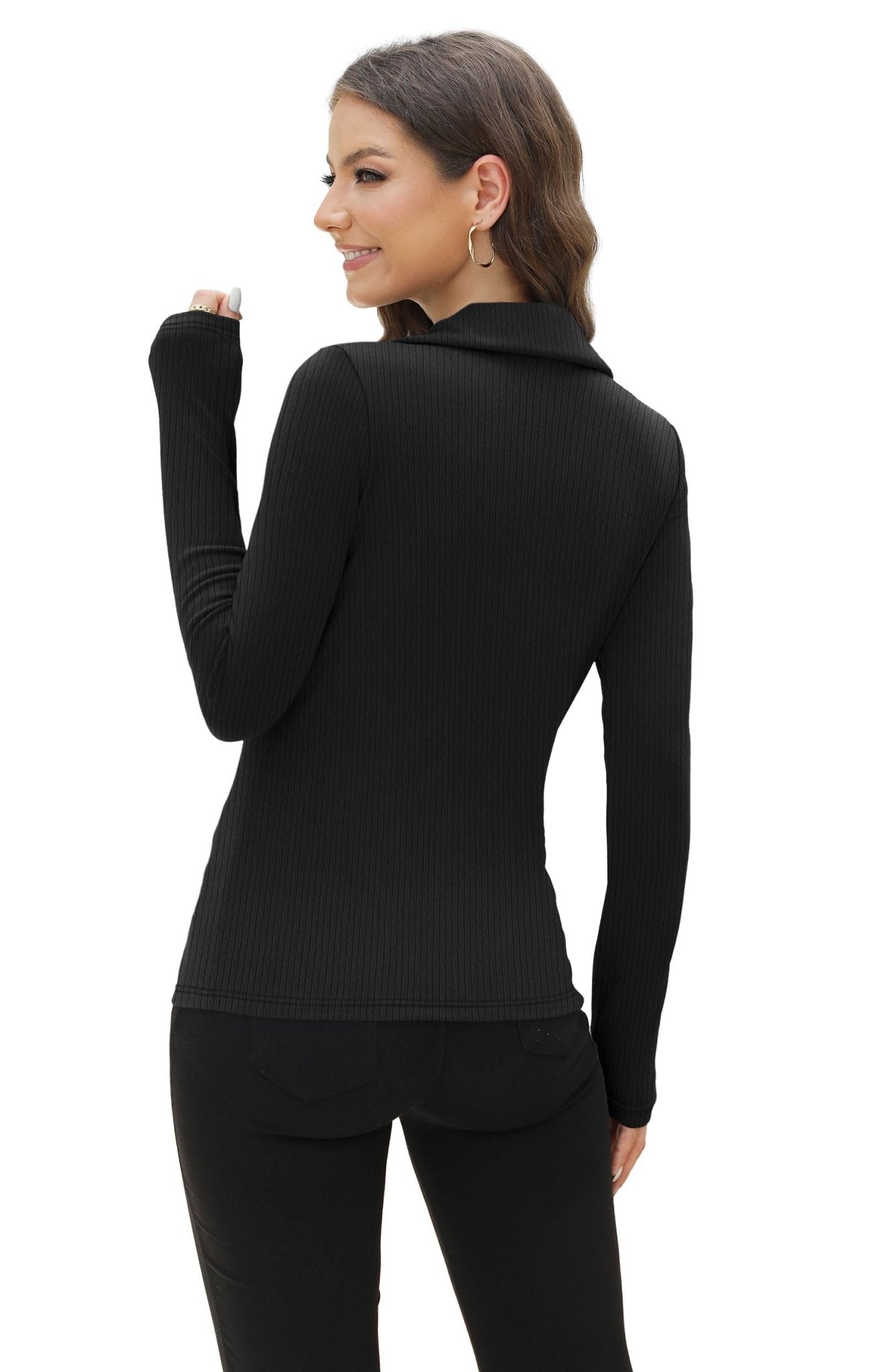 WIHOLL Womens Polo Shirts Long Sleeve Business Casual Tops Collared V Neck Ribbed Knit Sweater Slim Fit Blouses