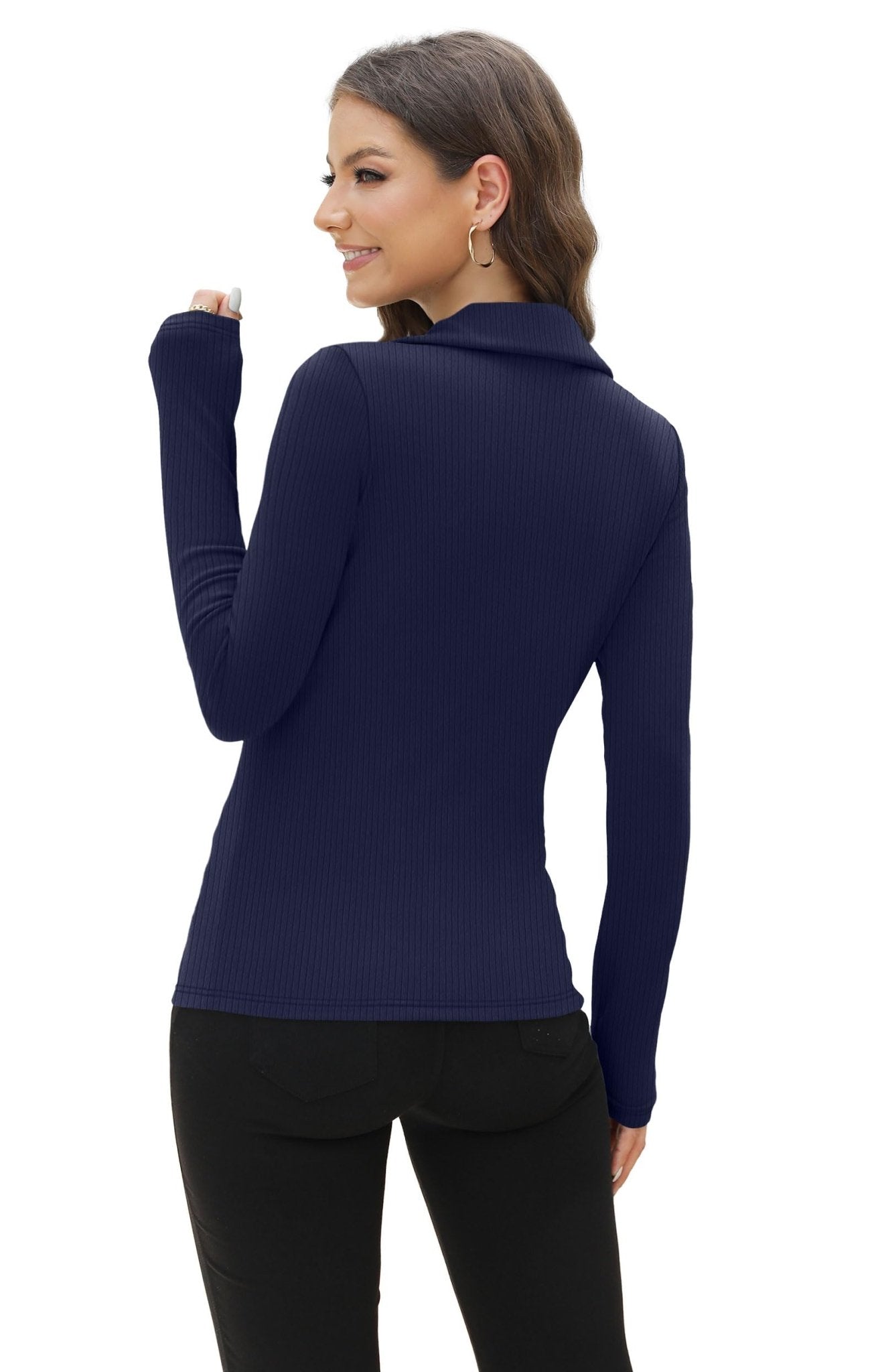 WIHOLL Womens Polo Shirts Long Sleeve Business Casual Tops Collared V Neck Ribbed Knit Sweater Slim Fit Blouses