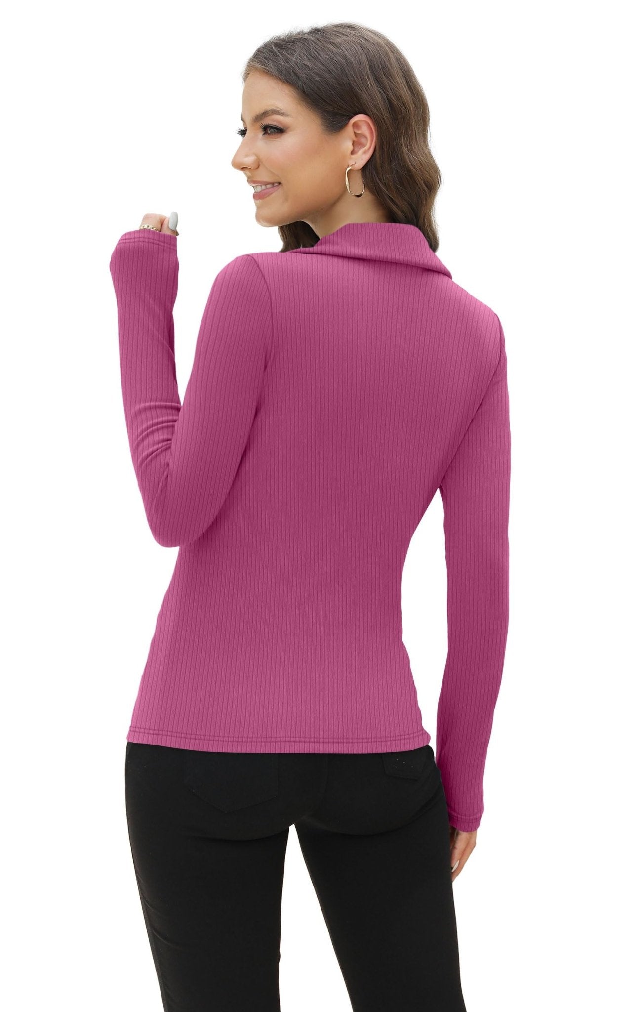 WIHOLL Womens Polo Shirts Long Sleeve Business Casual Tops Collared V Neck Ribbed Knit Sweater Slim Fit Blouses