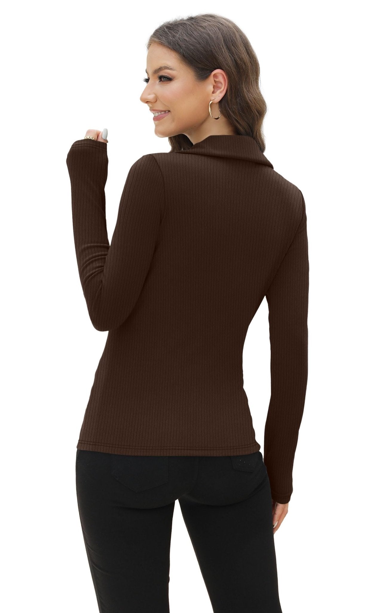 WIHOLL Womens Polo Shirts Long Sleeve Business Casual Tops Collared V Neck Ribbed Knit Sweater Slim Fit Blouses