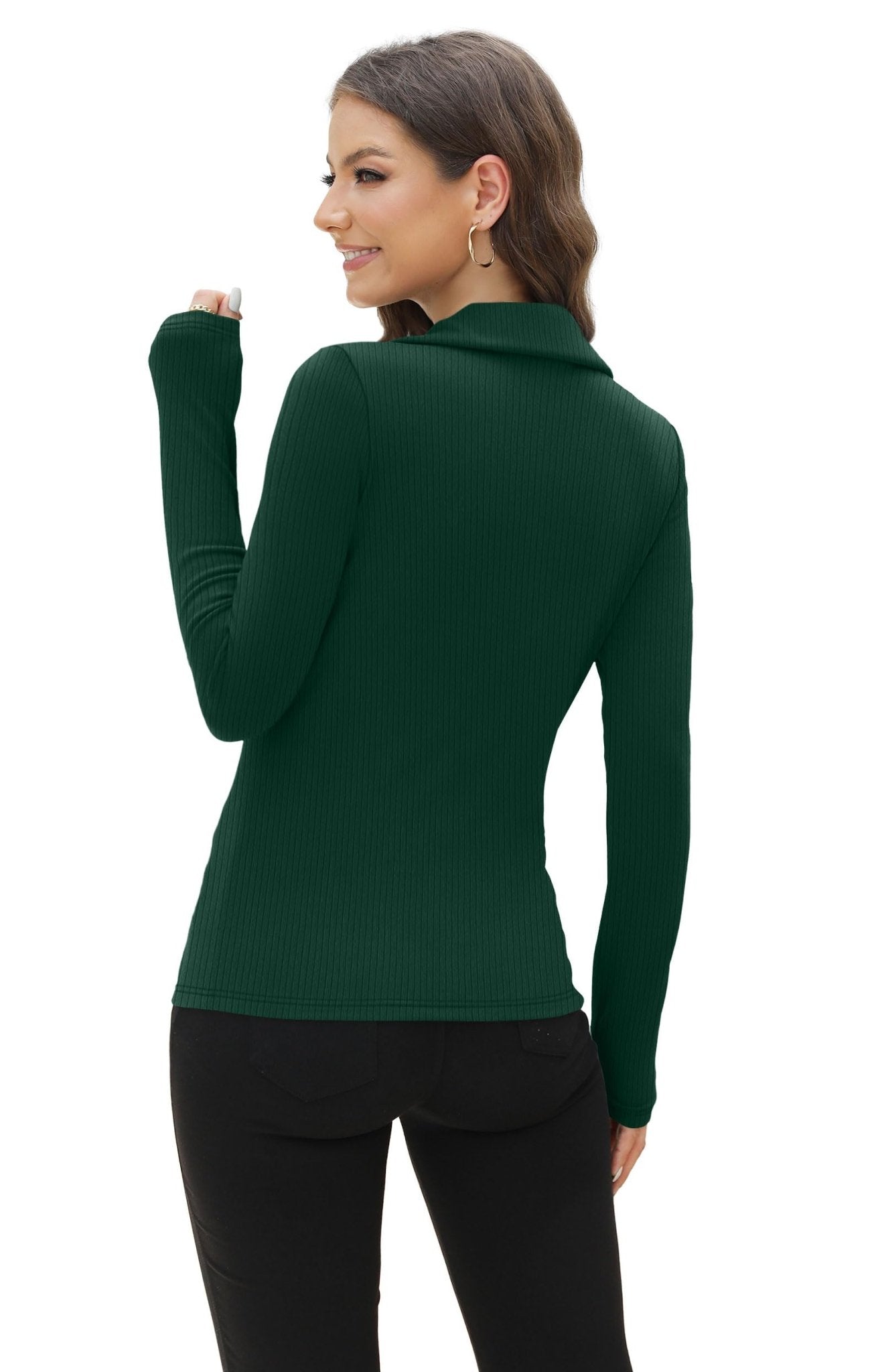 WIHOLL Womens Polo Shirts Long Sleeve Business Casual Tops Collared V Neck Ribbed Knit Sweater Slim Fit Blouses