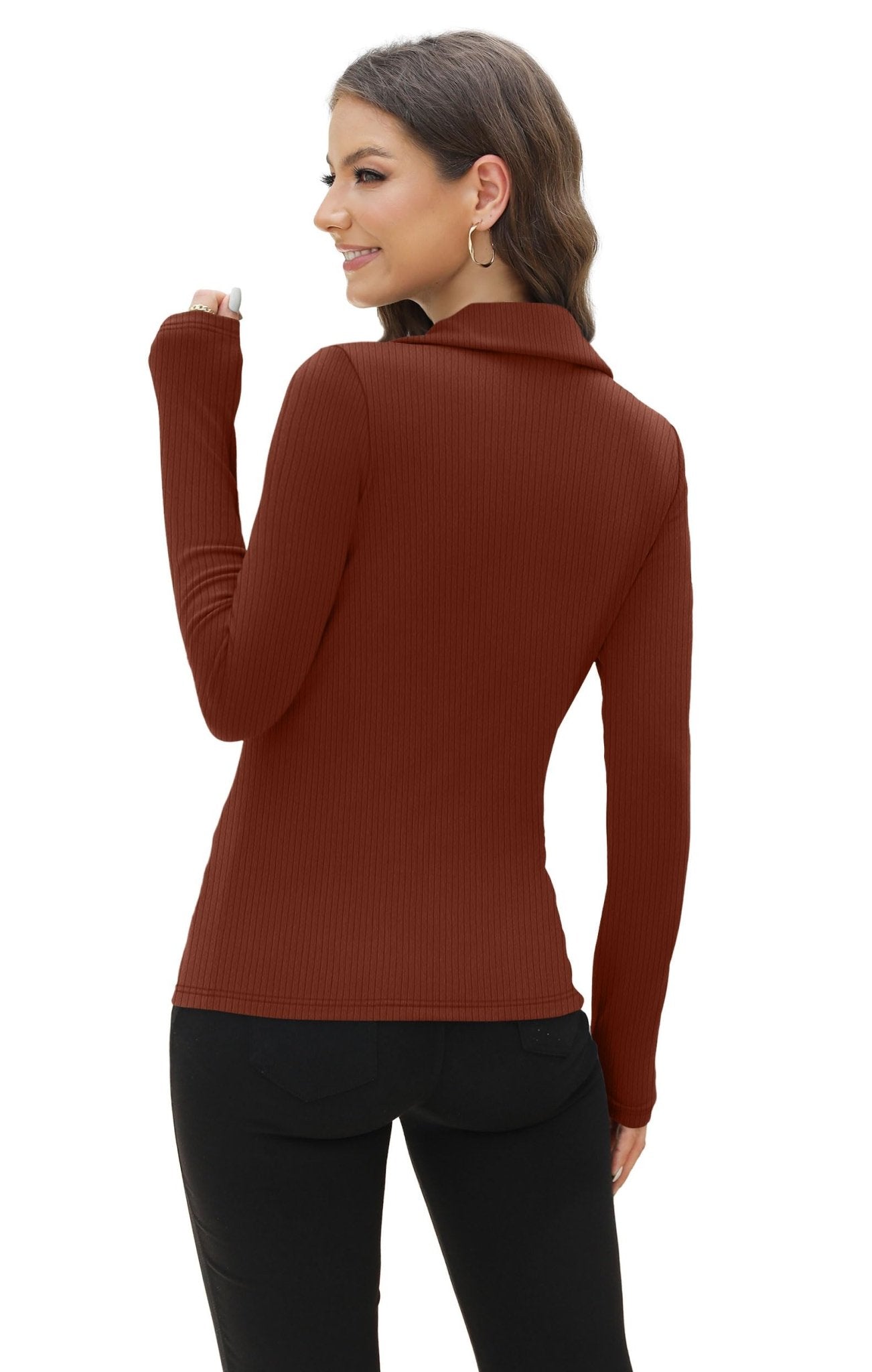 WIHOLL Womens Polo Shirts Long Sleeve Business Casual Tops Collared V Neck Ribbed Knit Sweater Slim Fit Blouses