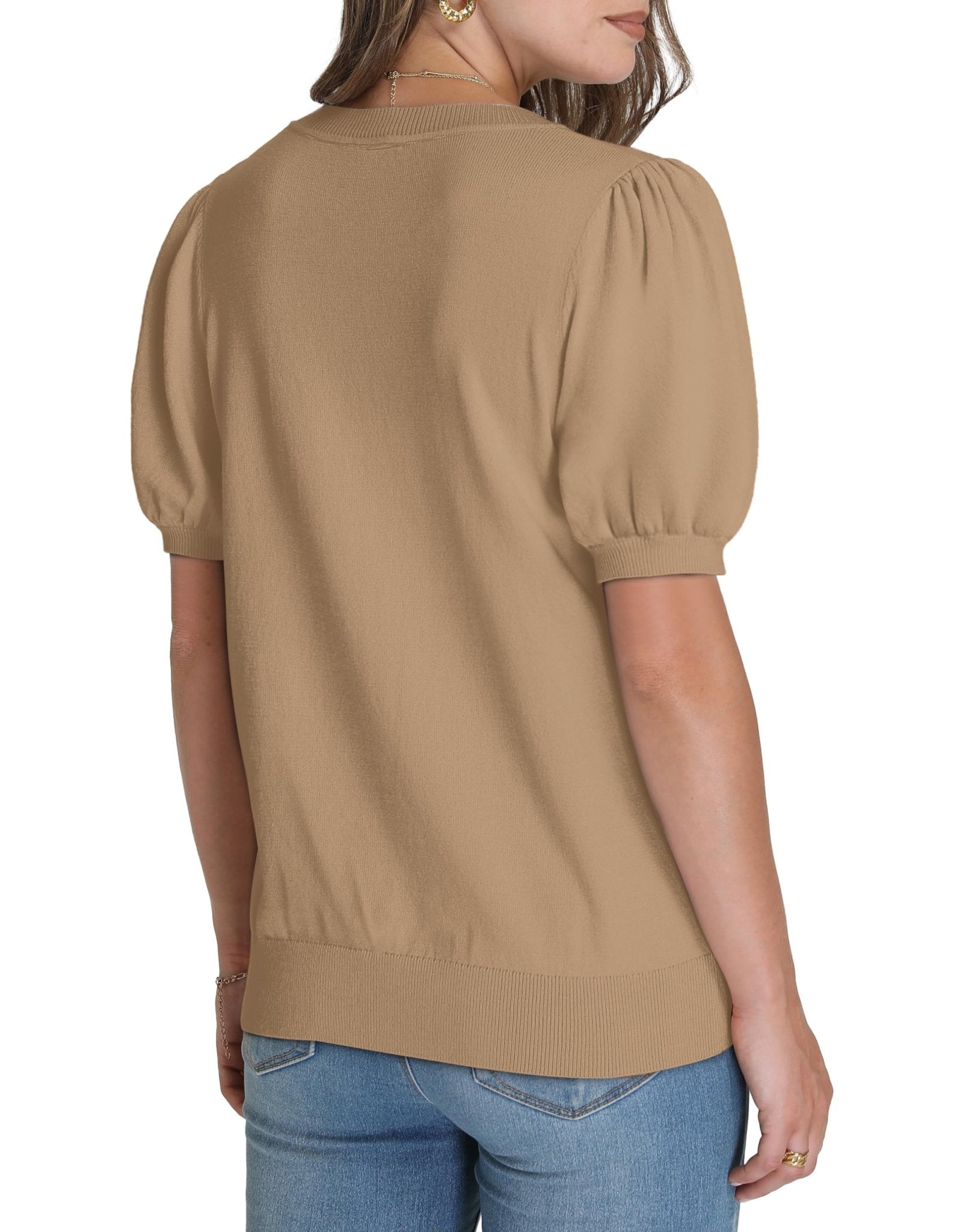 WIHOLL Women's Puff Short Sleeve Sweater 2025 Spring Summer Tops Trendy Business Casual Outfits Work Blouses Clothes