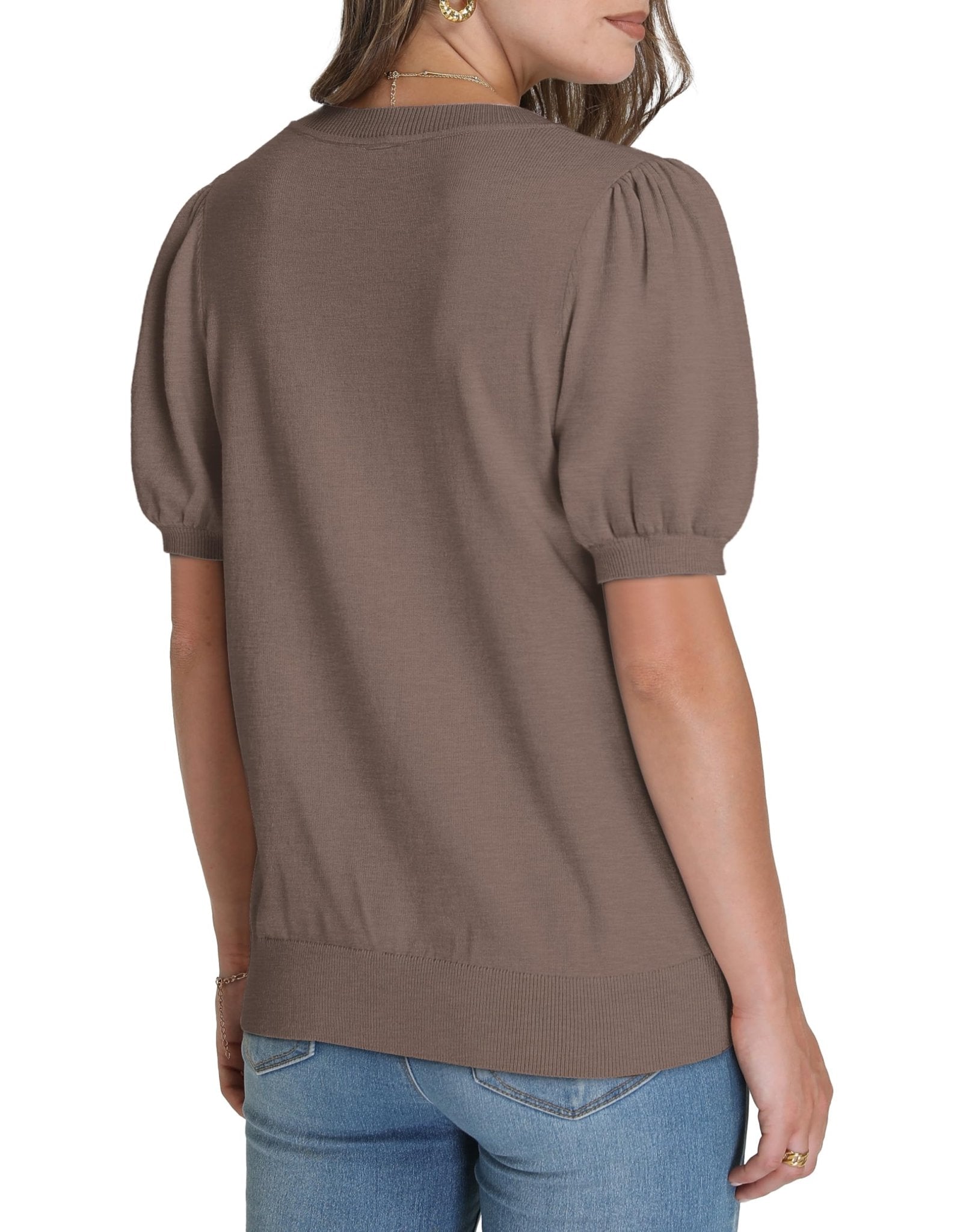 WIHOLL Women's Puff Short Sleeve Sweater 2025 Spring Summer Tops Trendy Business Casual Outfits Work Blouses Clothes