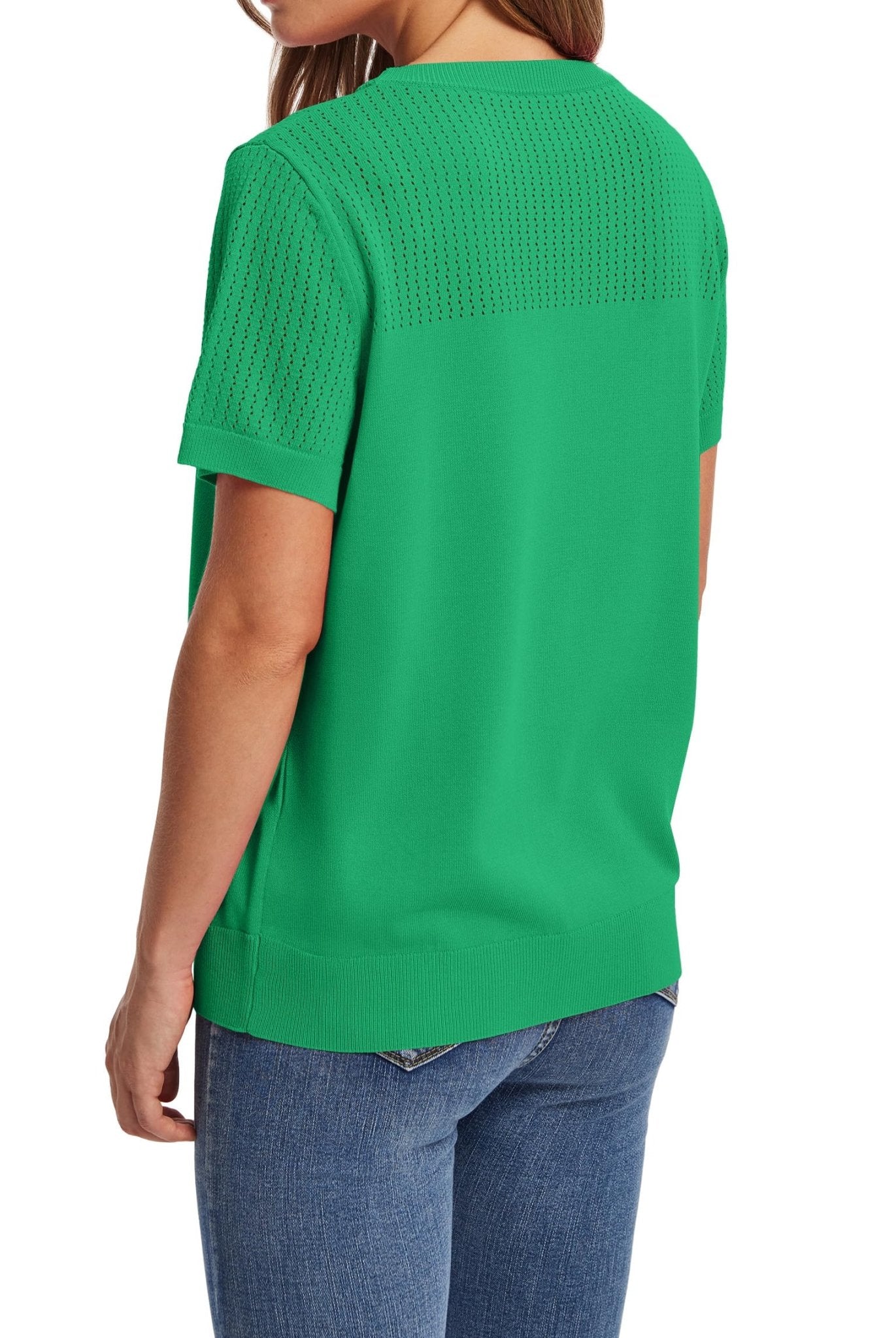 WIHOLL Women’s Short Sleeve Sweater 2025 Spring Summer Tops Pointelle Knit Business Casual Outfits Work Blouses Clothes n