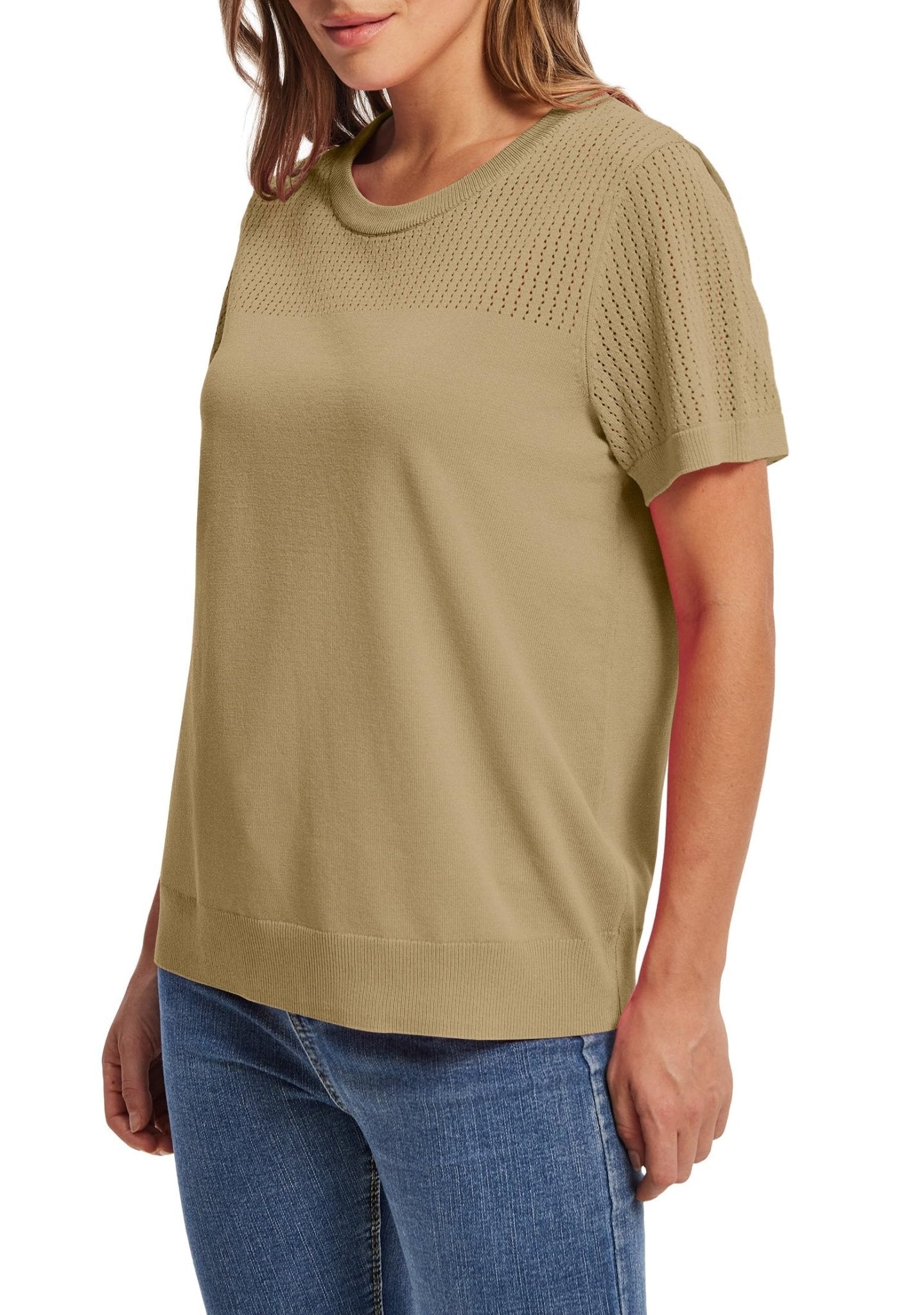 WIHOLL Women’s Short Sleeve Sweater 2025 Spring Summer Tops Pointelle Knit Business Casual Outfits Work Blouses Clothes n