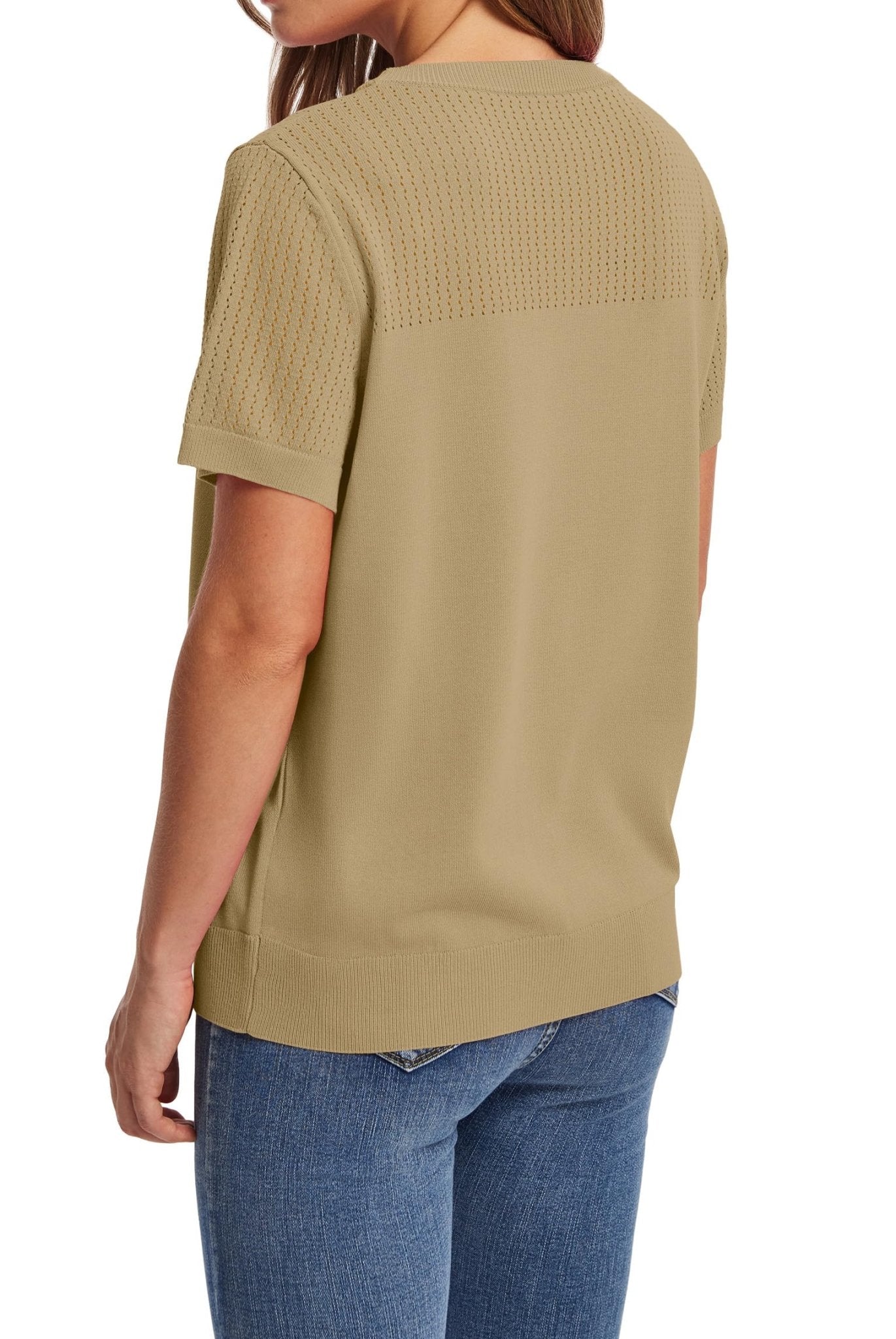 WIHOLL Women’s Short Sleeve Sweater 2025 Spring Summer Tops Pointelle Knit Business Casual Outfits Work Blouses Clothes n