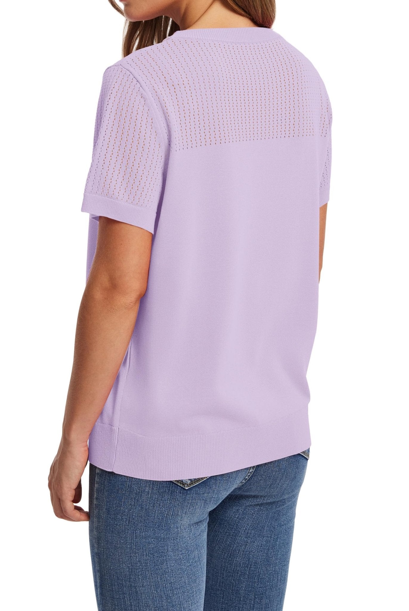 WIHOLL Women’s Short Sleeve Sweater 2025 Spring Summer Tops Pointelle Knit Business Casual Outfits Work Blouses Clothes n