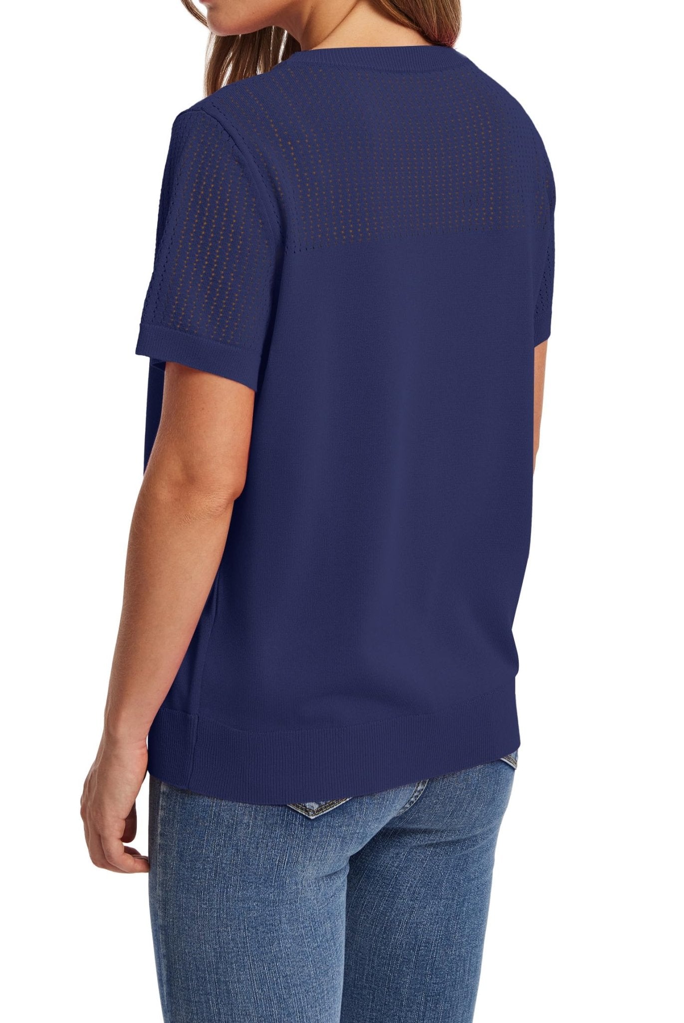 WIHOLL Women’s Short Sleeve Sweater 2025 Spring Summer Tops Pointelle Knit Business Casual Outfits Work Blouses Clothes n