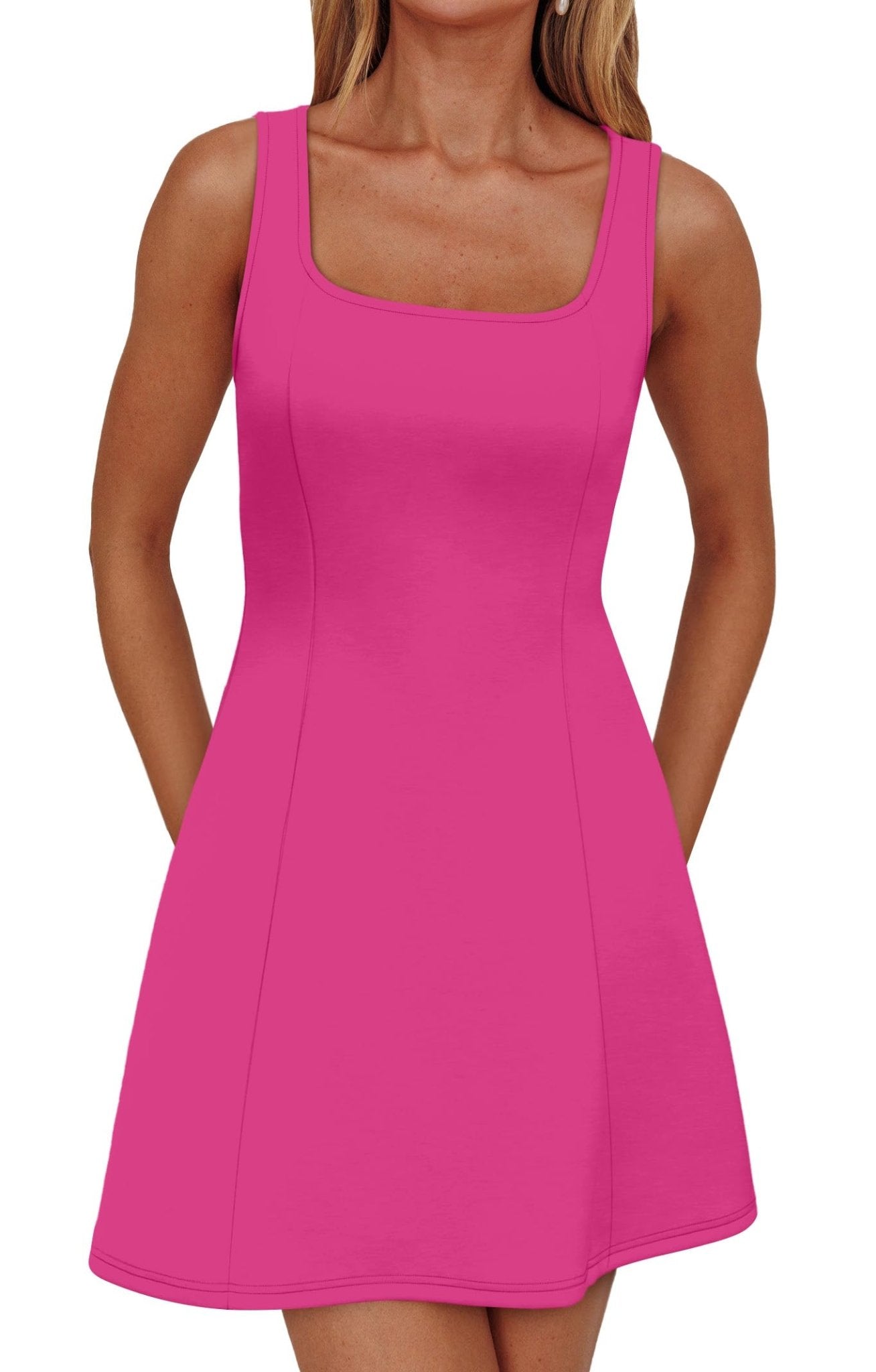 WIHOLL Women's Square Neck A-Line Sleeveless Mini Dress Summer Club Party Little Short Dresses