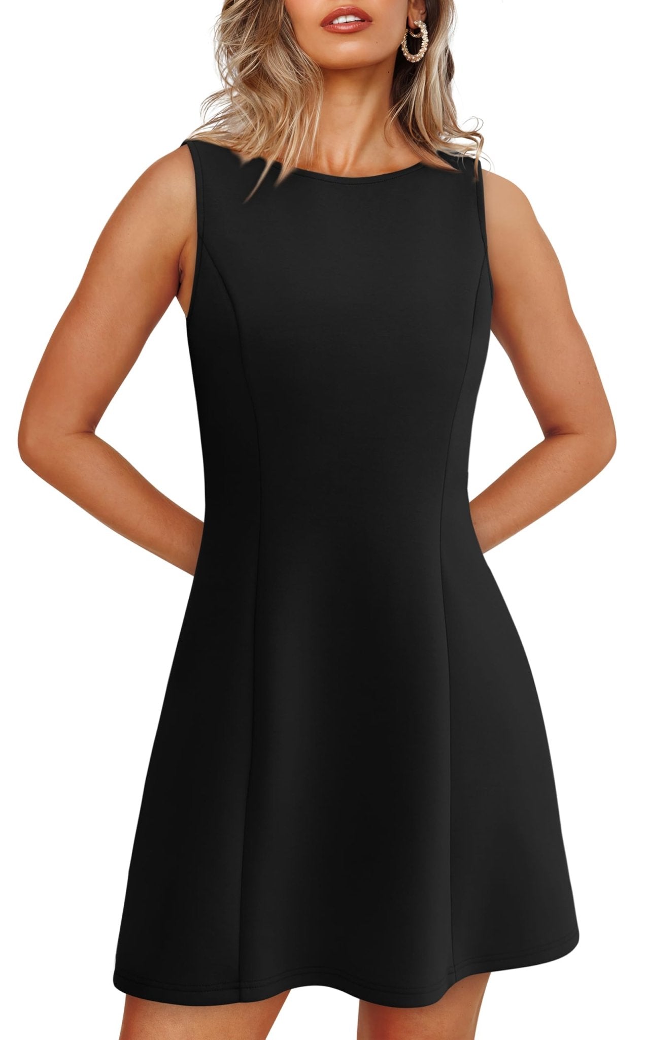 WIHOLL Women's Summer A-Line Sleeveless Boat Neck Mini Dress Club Party Little Short Dresses