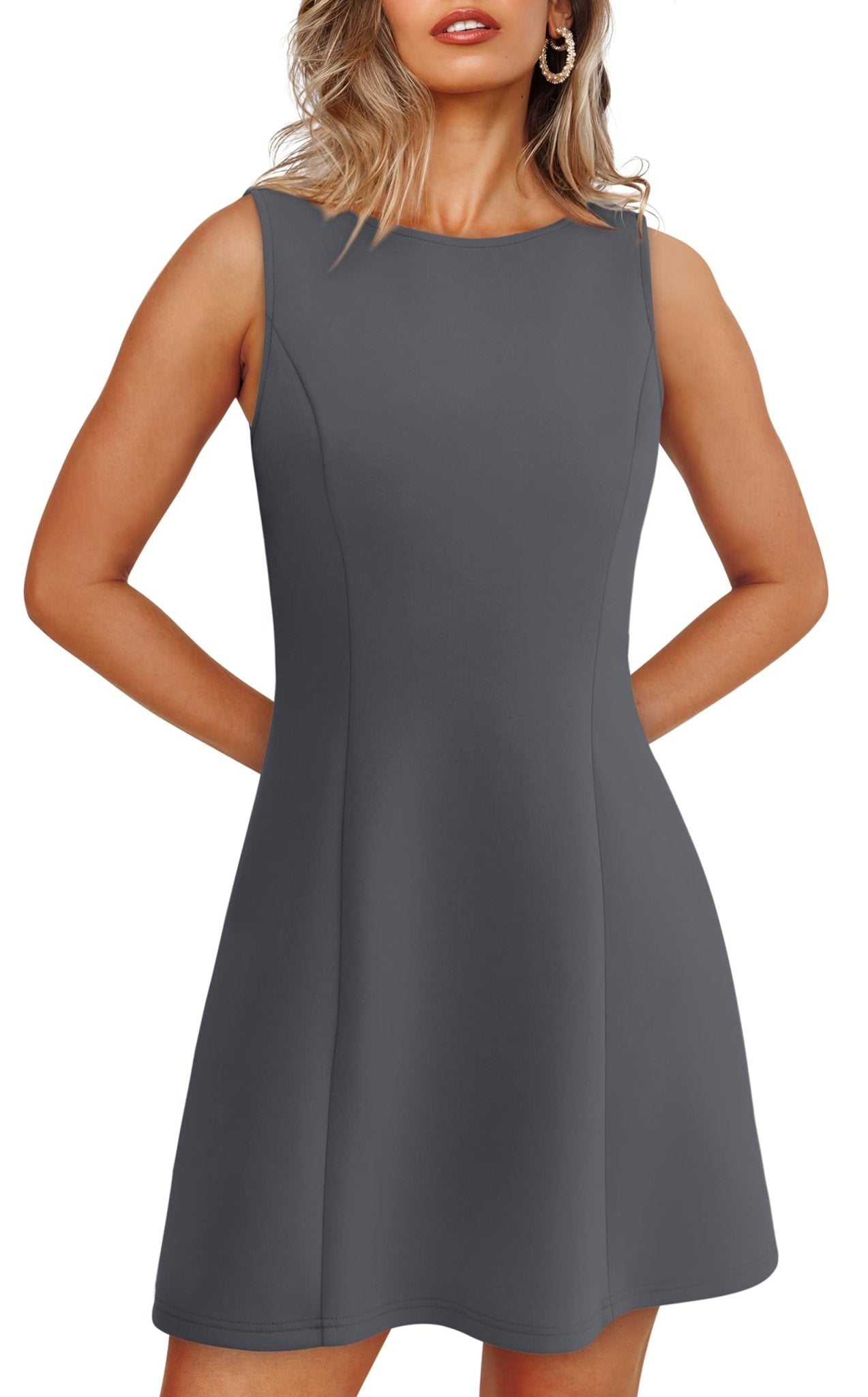 WIHOLL Women's Summer A-Line Sleeveless Boat Neck Mini Dress Club Party Little Short Dresses