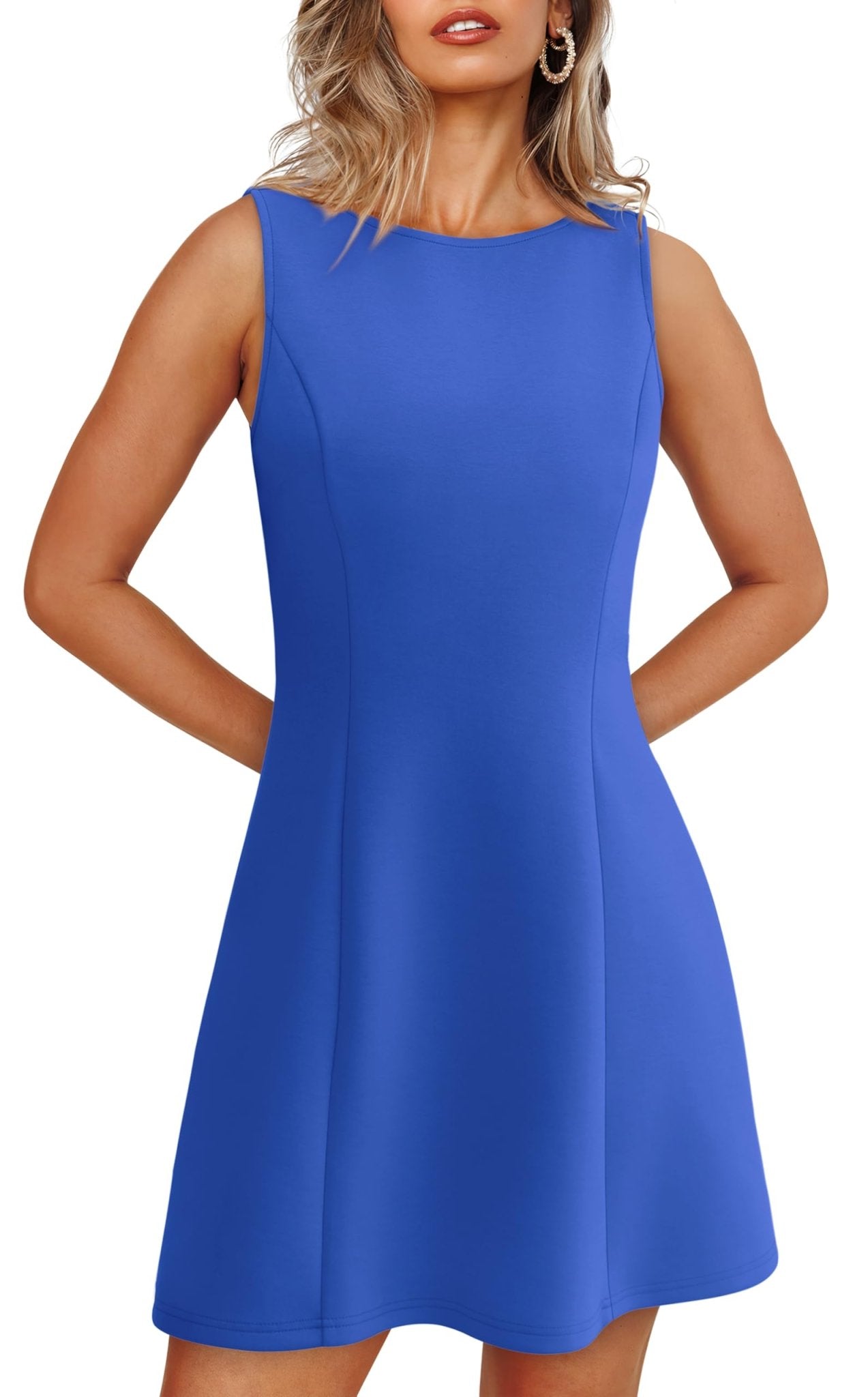 WIHOLL Women's Summer A-Line Sleeveless Boat Neck Mini Dress Club Party Little Short Dresses