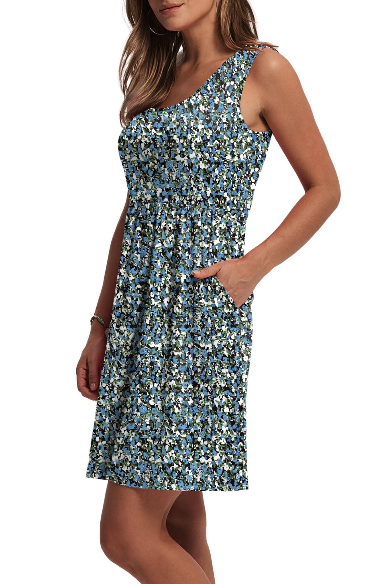 WIHOLL Women's Summer Dress 2025 A-Line Sleeveless Casual Sundress with Pockets Floral/Solid