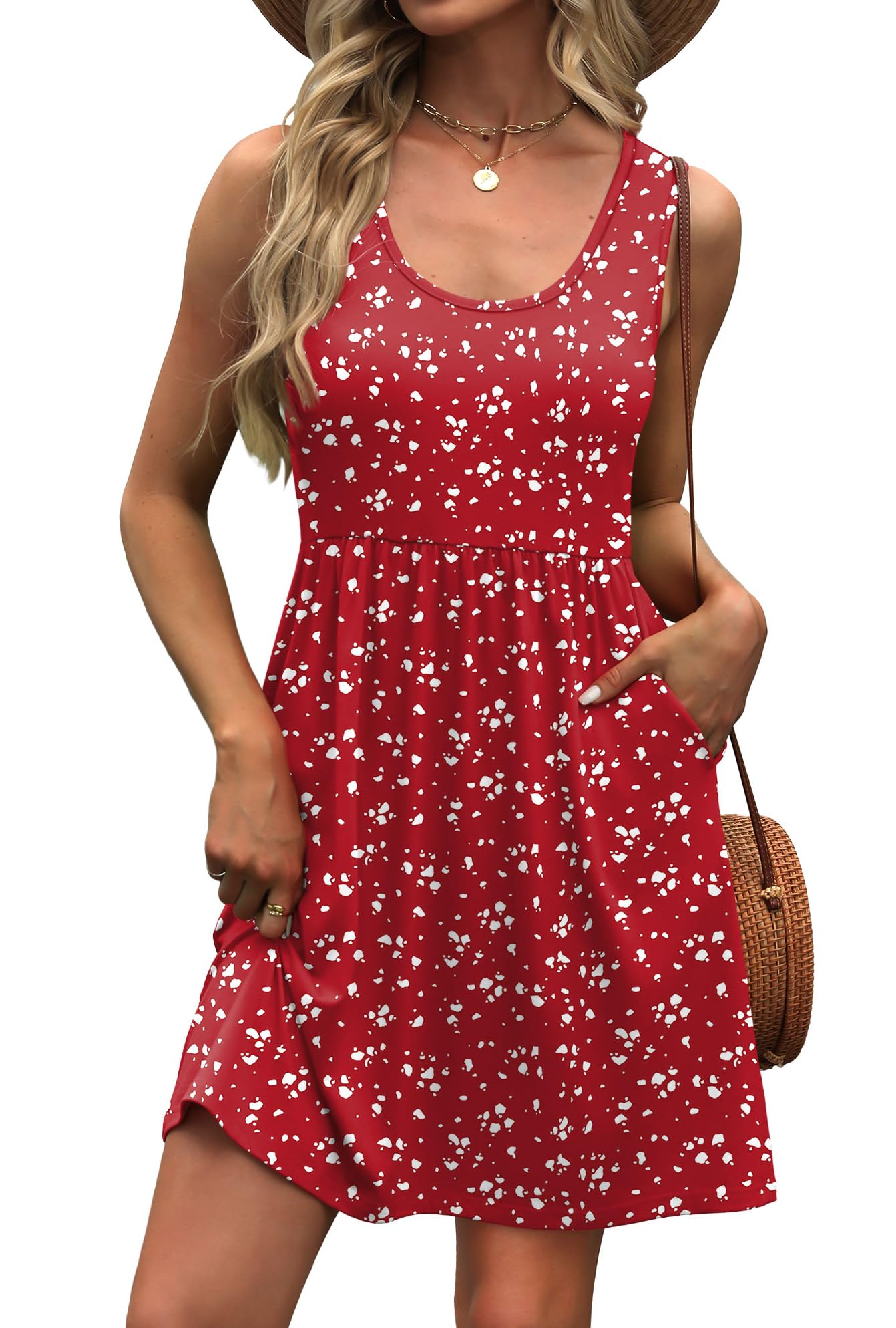 WIHOLL Women's Summer Dress 2025 A-Line Sleeveless Casual Sundress with Pockets Floral/Solid