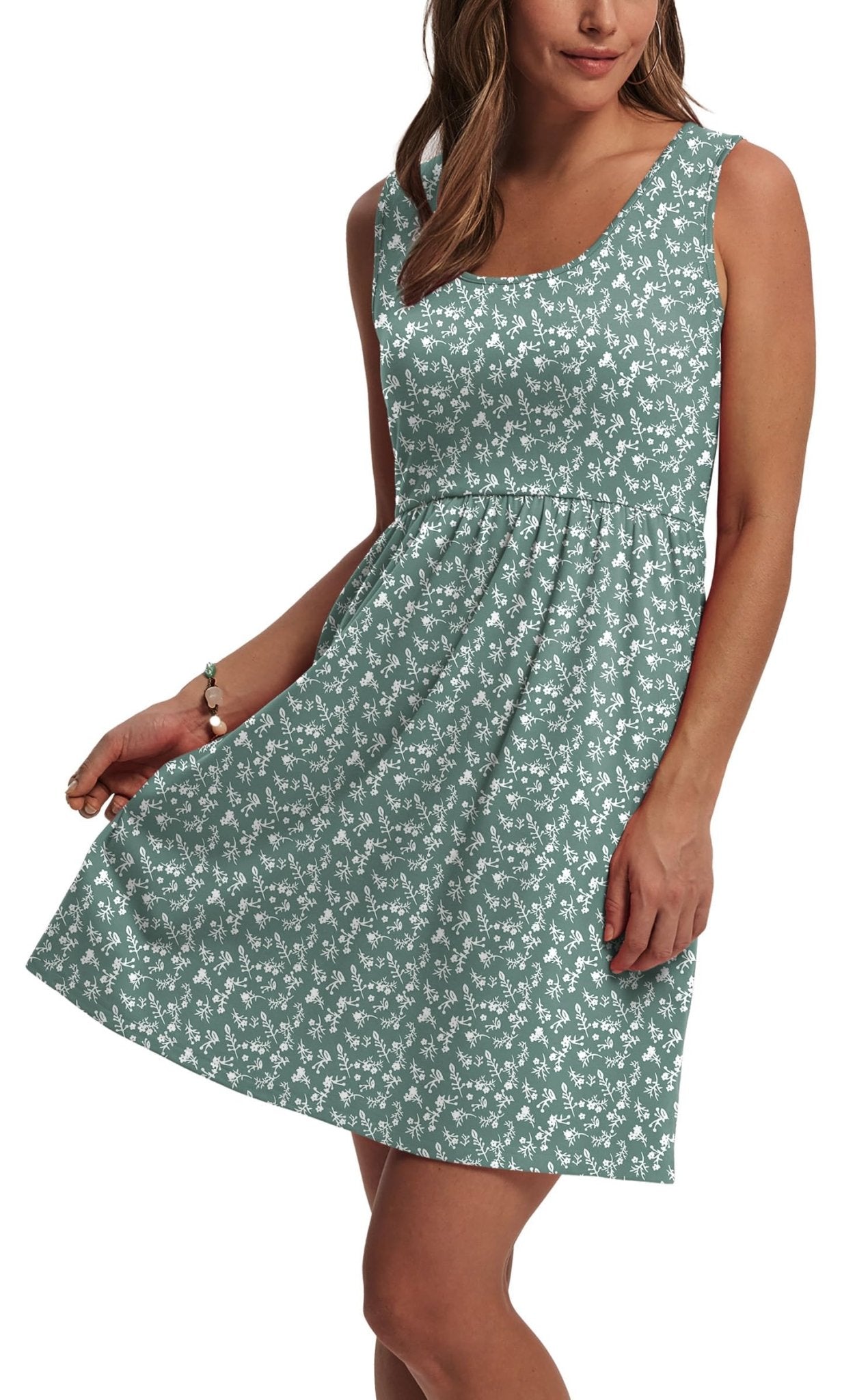 WIHOLL Women's Summer Dress 2025 A-Line Sleeveless Casual Sundress with Pockets Floral/Solid