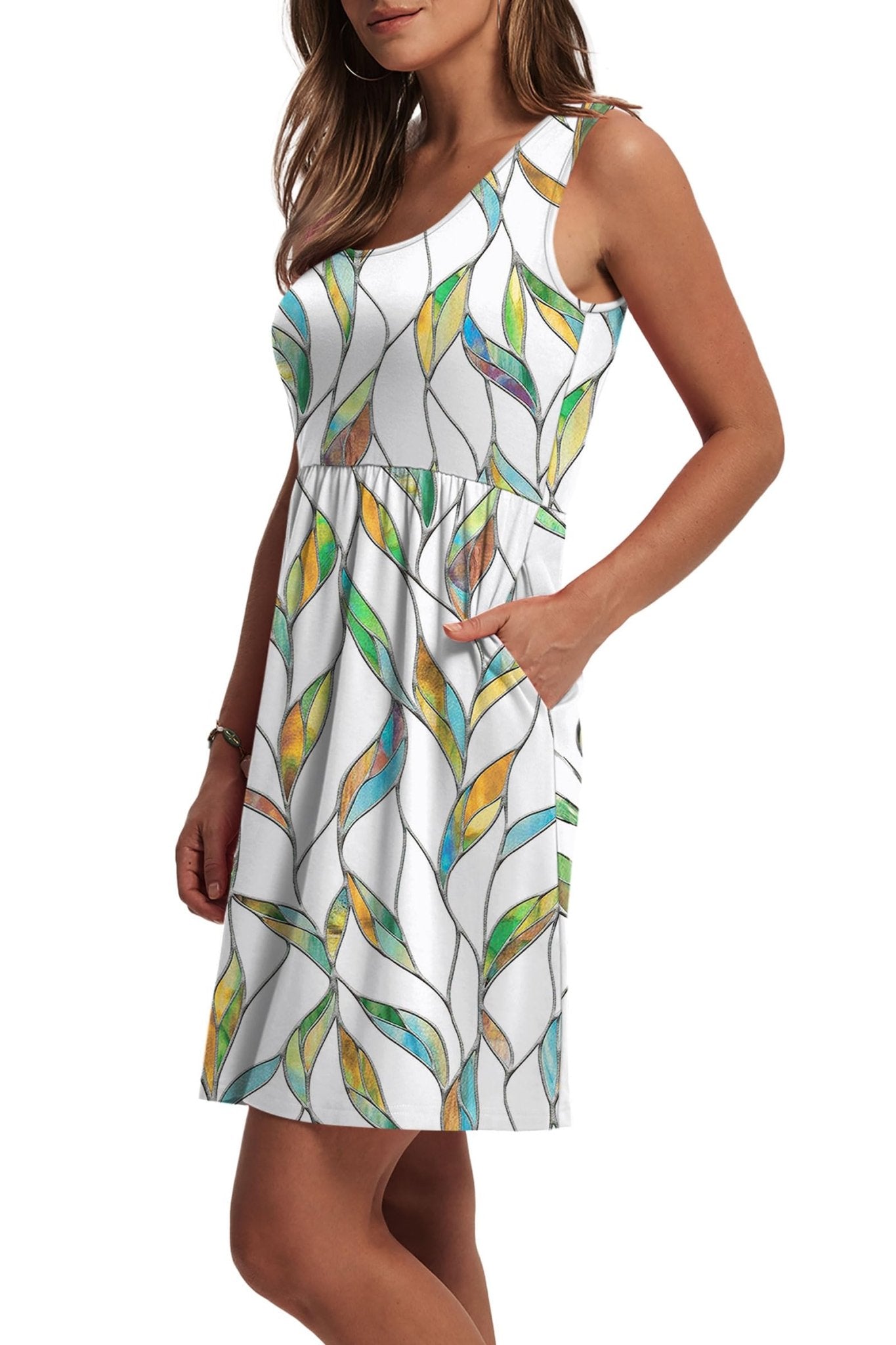 WIHOLL Women's Summer Dress 2025 A-Line Sleeveless Casual Sundress with Pockets Floral/Solid