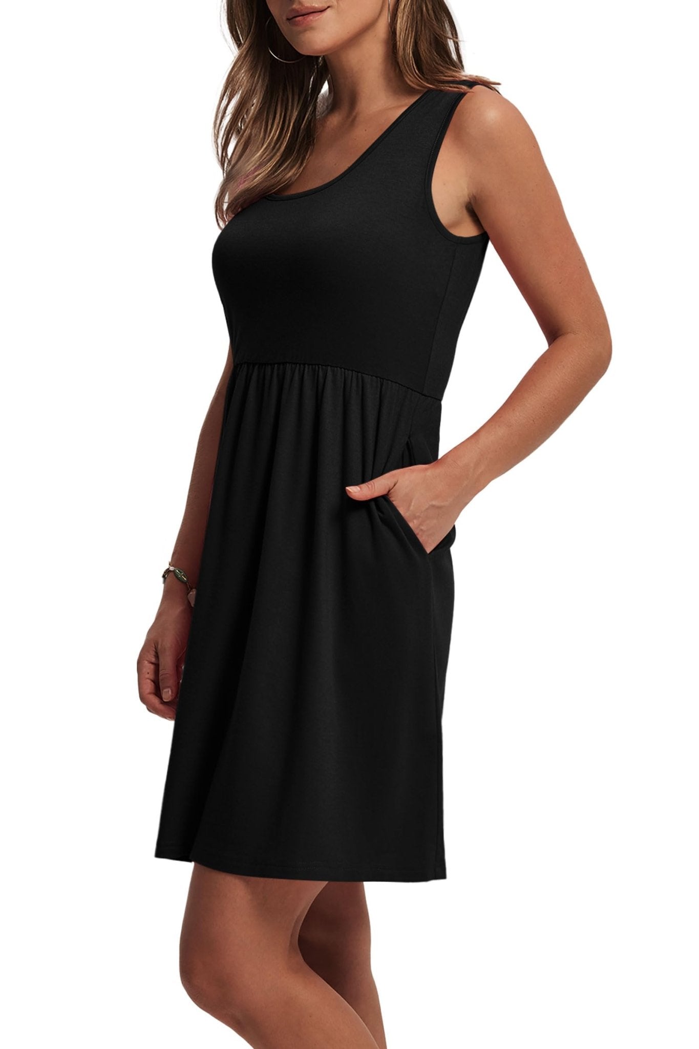 WIHOLL Women's Summer Dress 2025 A-Line Sleeveless Casual Sundress with Pockets Floral/Solid